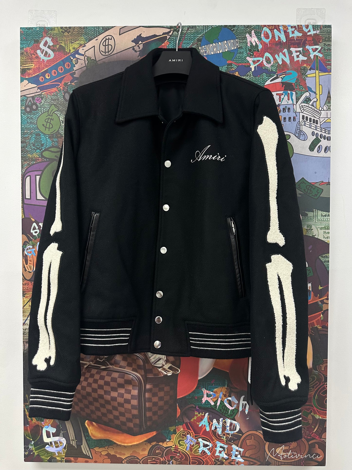 Amiri Bone Varsity Jacket Black New 48 (Medium) With Tags