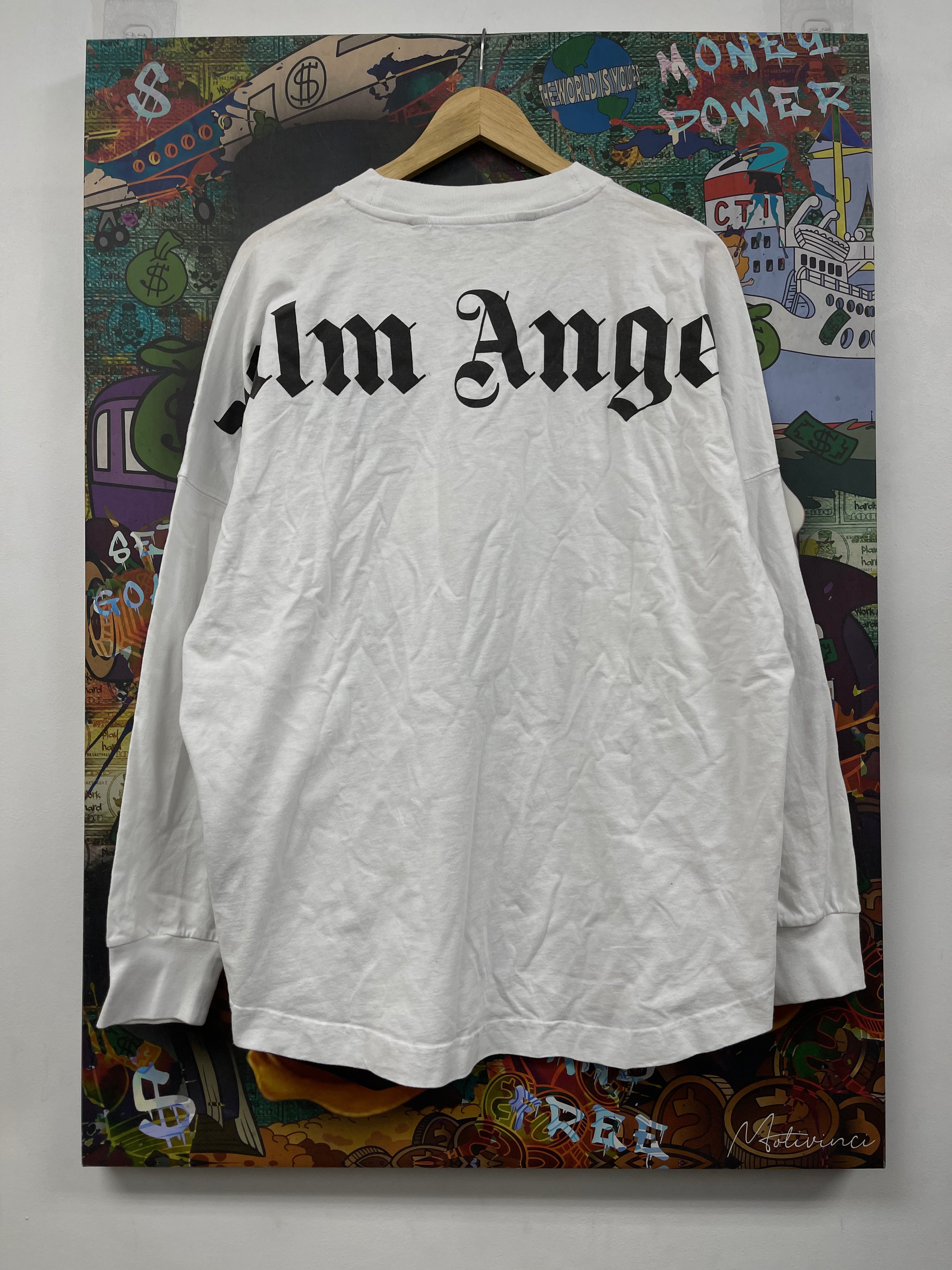 Palm Angels White Black Shoulder Logo Long Sleeve