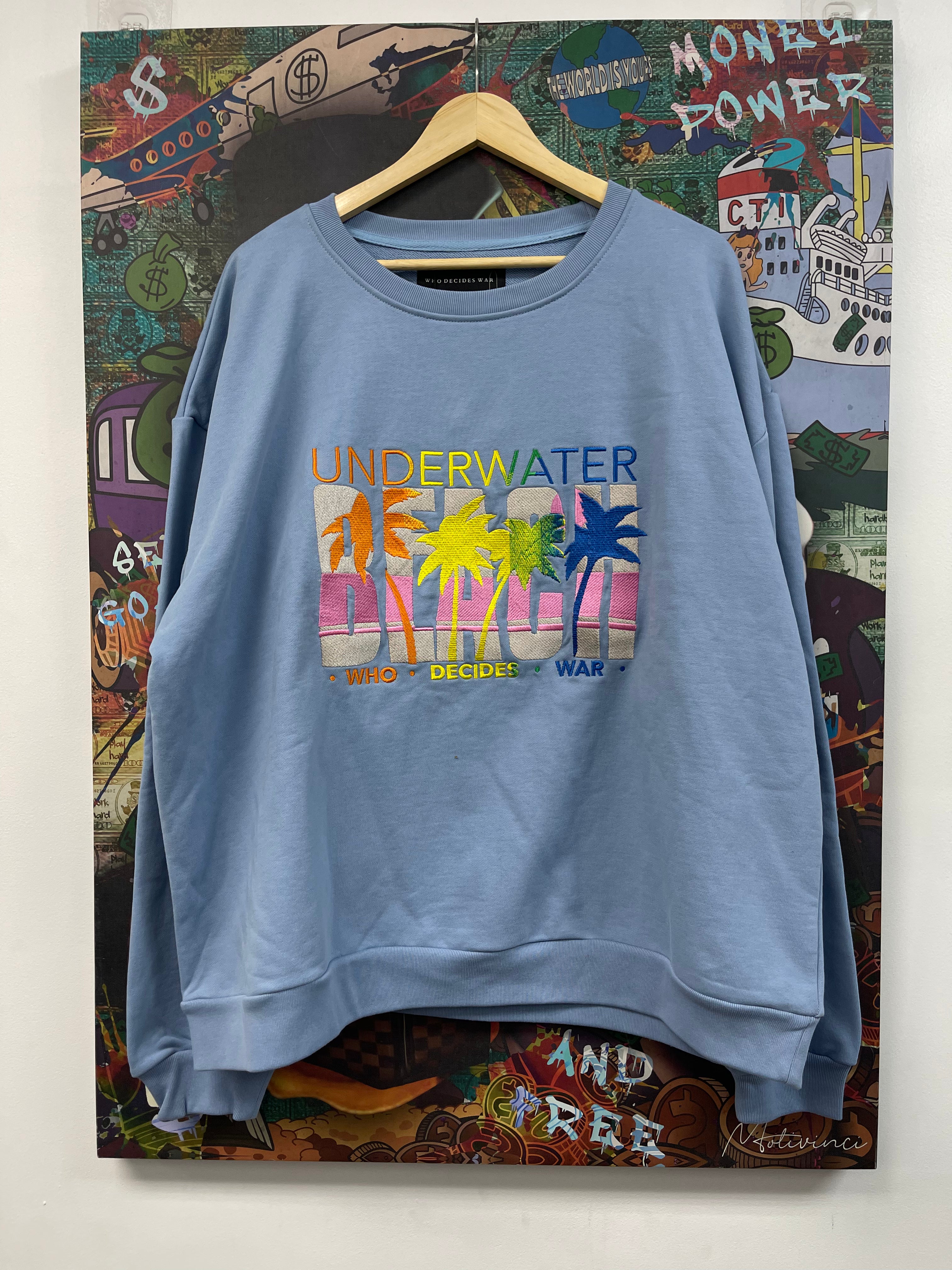 Who Decides War Underwater Beach Blue Crewneck