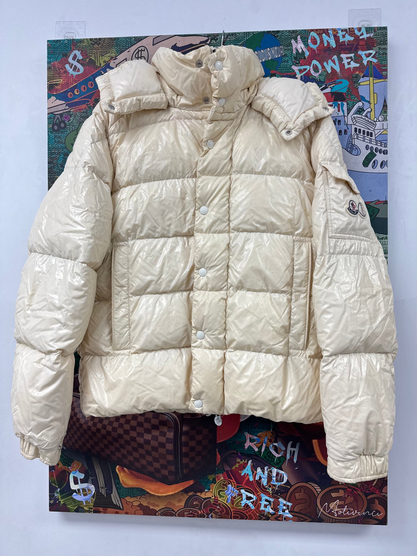 Moncler Jacket Cream Double Logo Maya Used 2 (Medium)