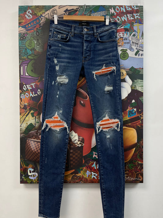 Amiri Mx1 Light Wash Orange Patch Jeans