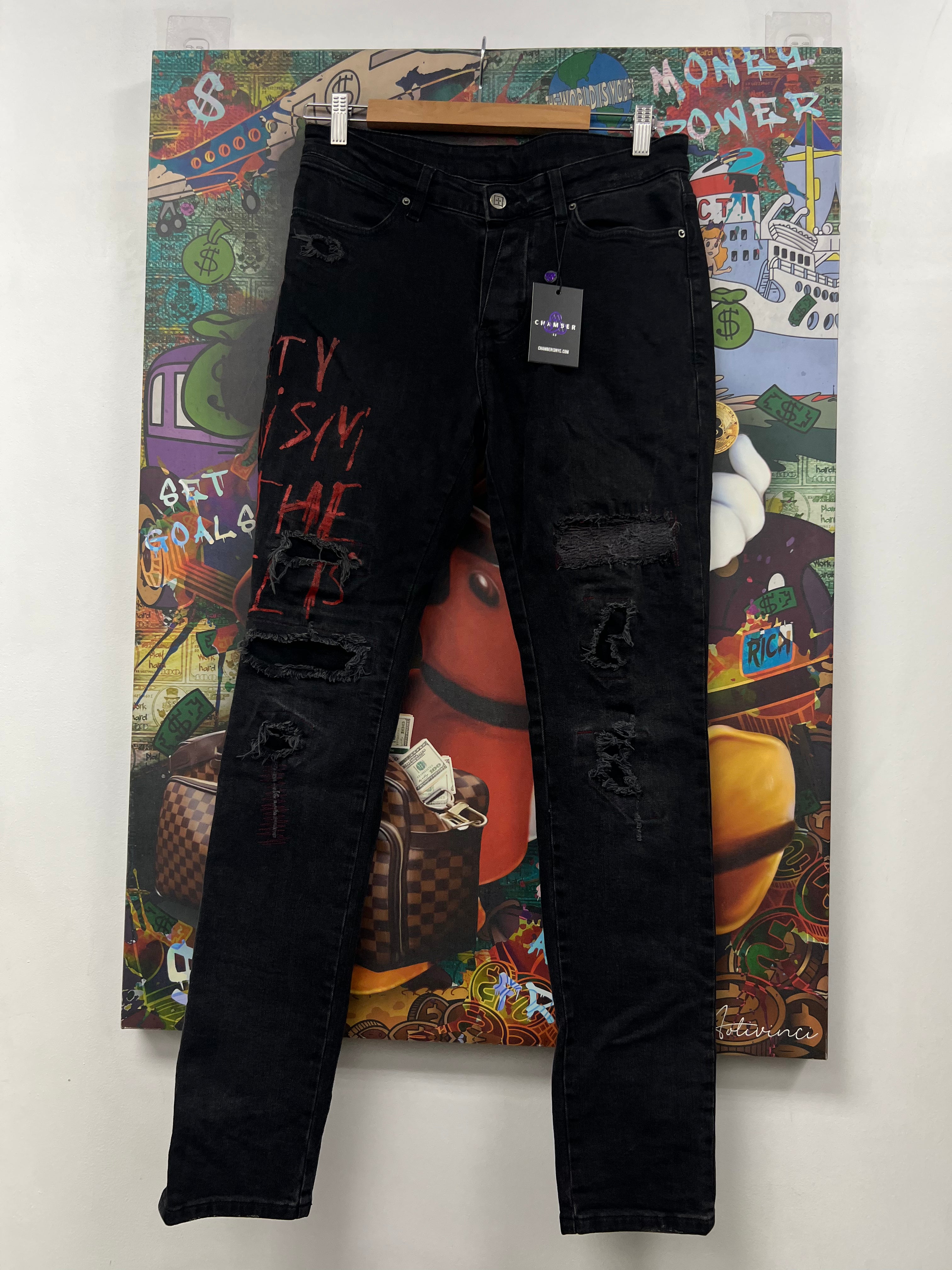 Ksubi Black Red Writing Jeans
