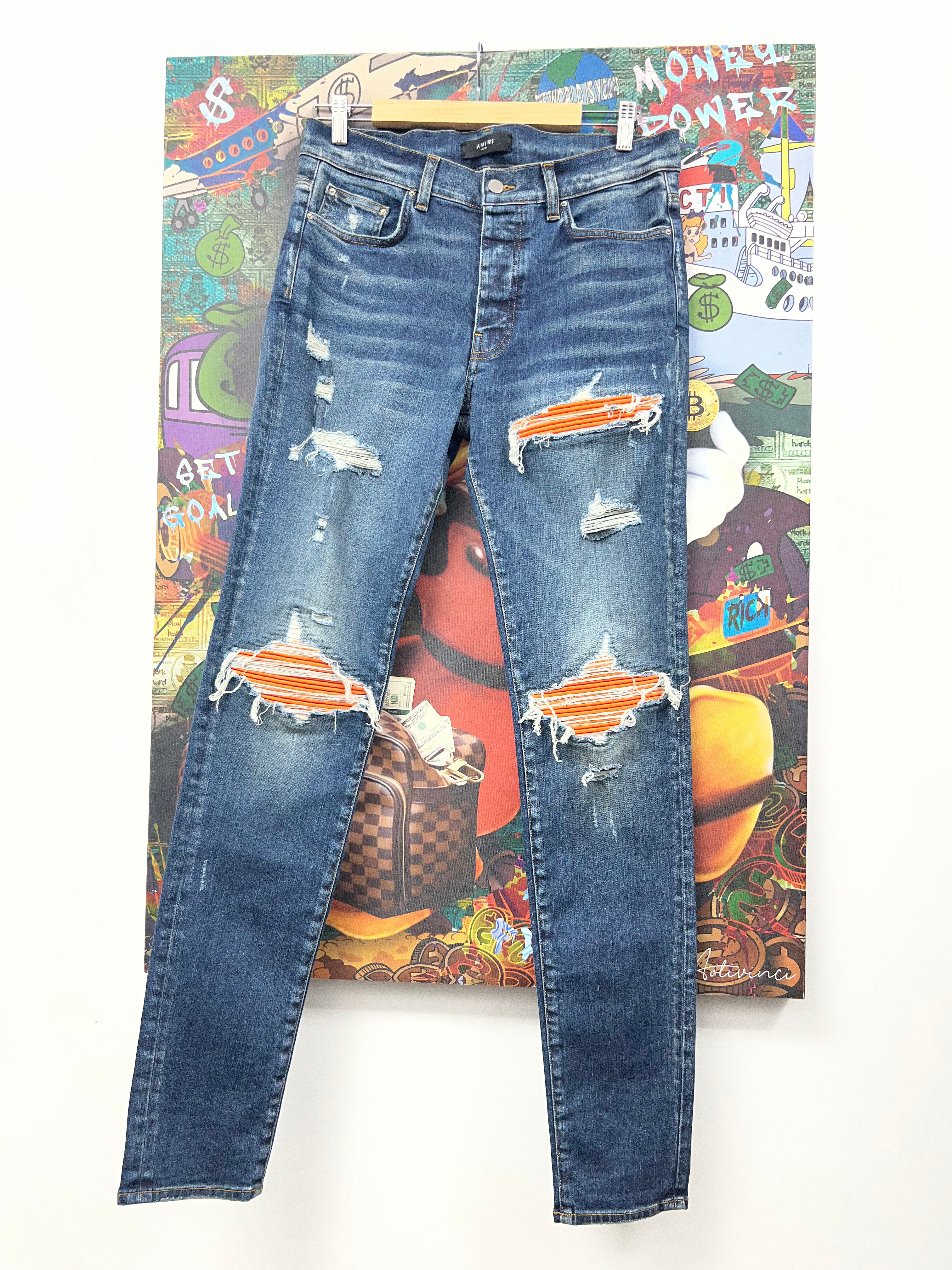 Amiri Deep Classic Orange Suede Patch Jeans