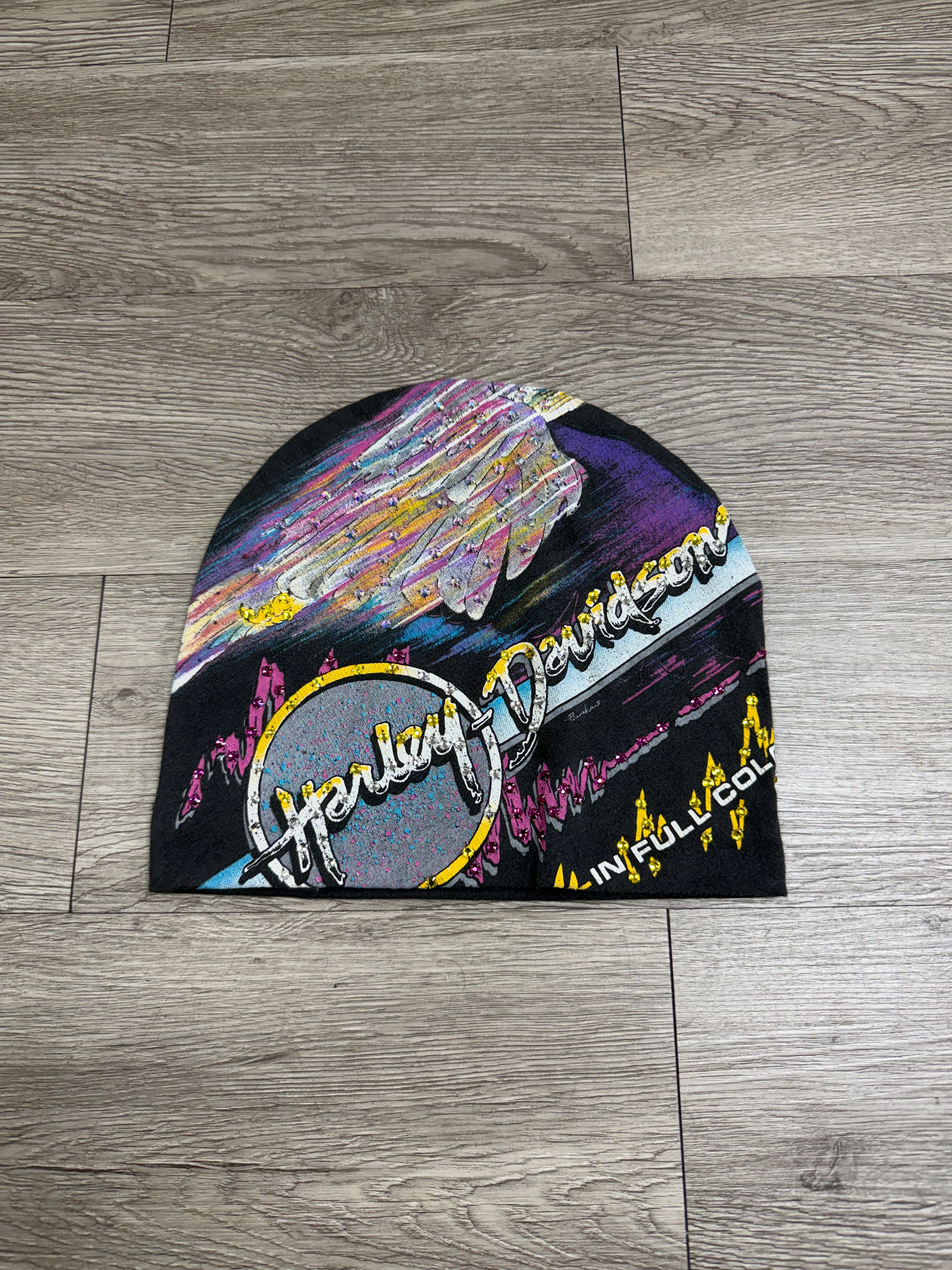 Bossi Black Harley Davidson In Full Color Rhinestone Beanie