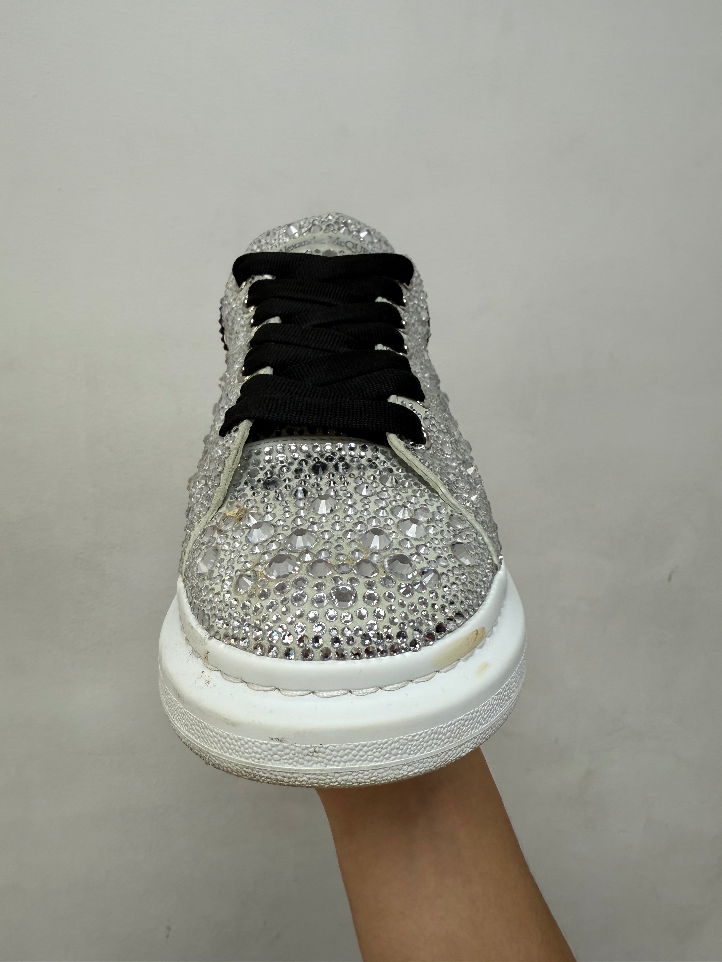 Alexander Mcqueen White Black Rhinestone Oversized Sneakers