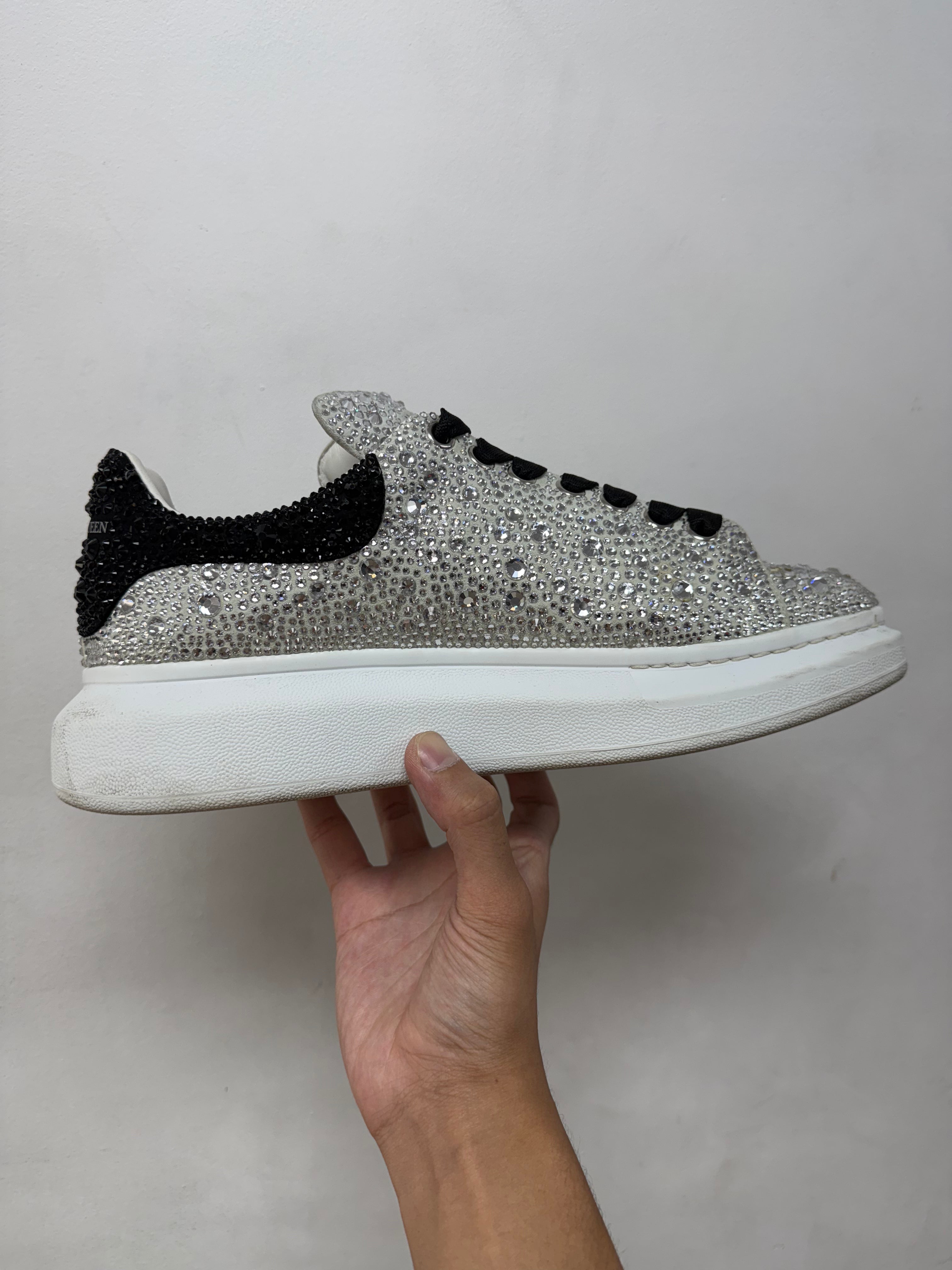 Alexander Mcqueen White Black Rhinestone Oversized Sneakers