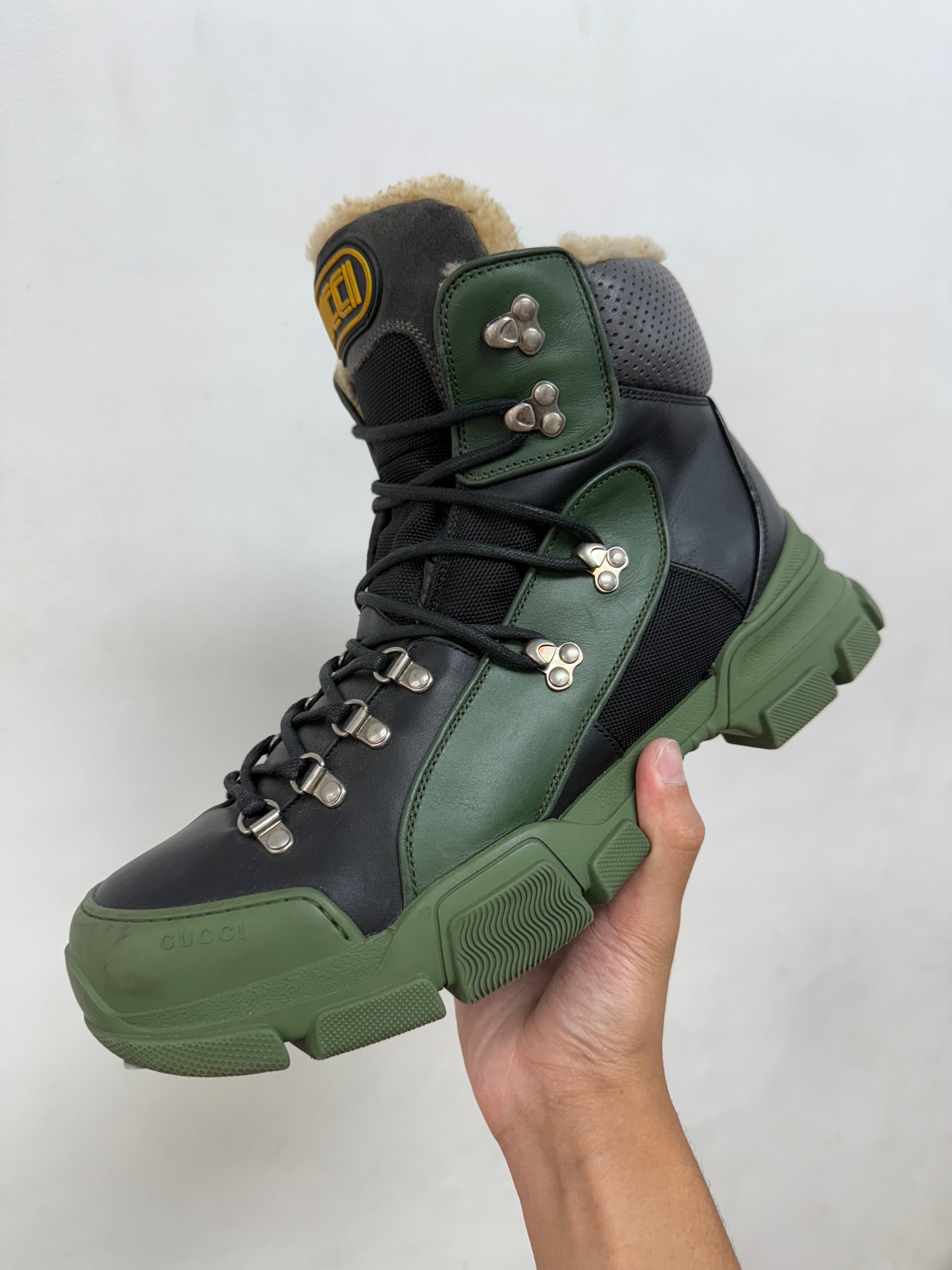 Gucci Black Olive Sherpa Lined Boots