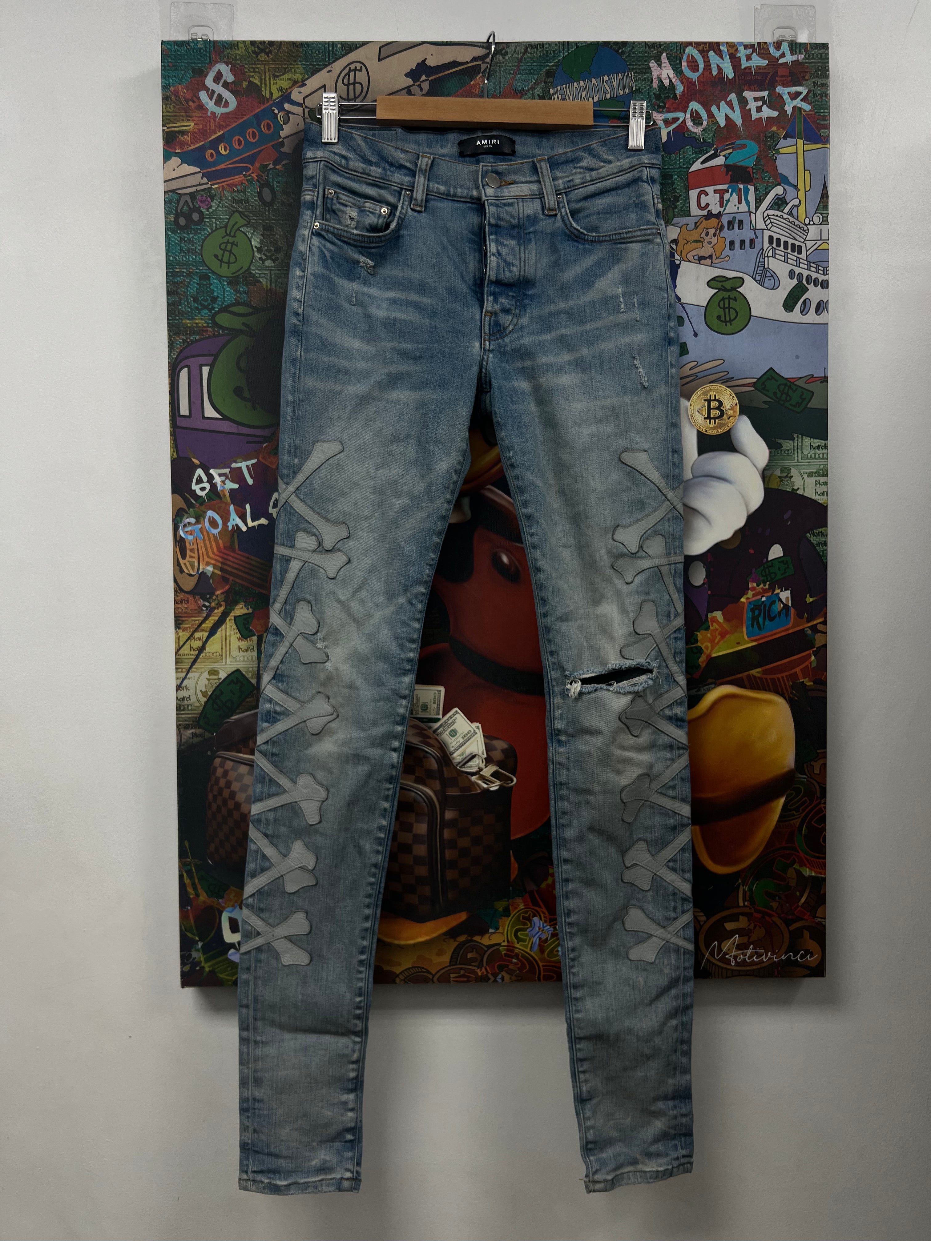 Amiri Light Wash Grey Bones Jeans