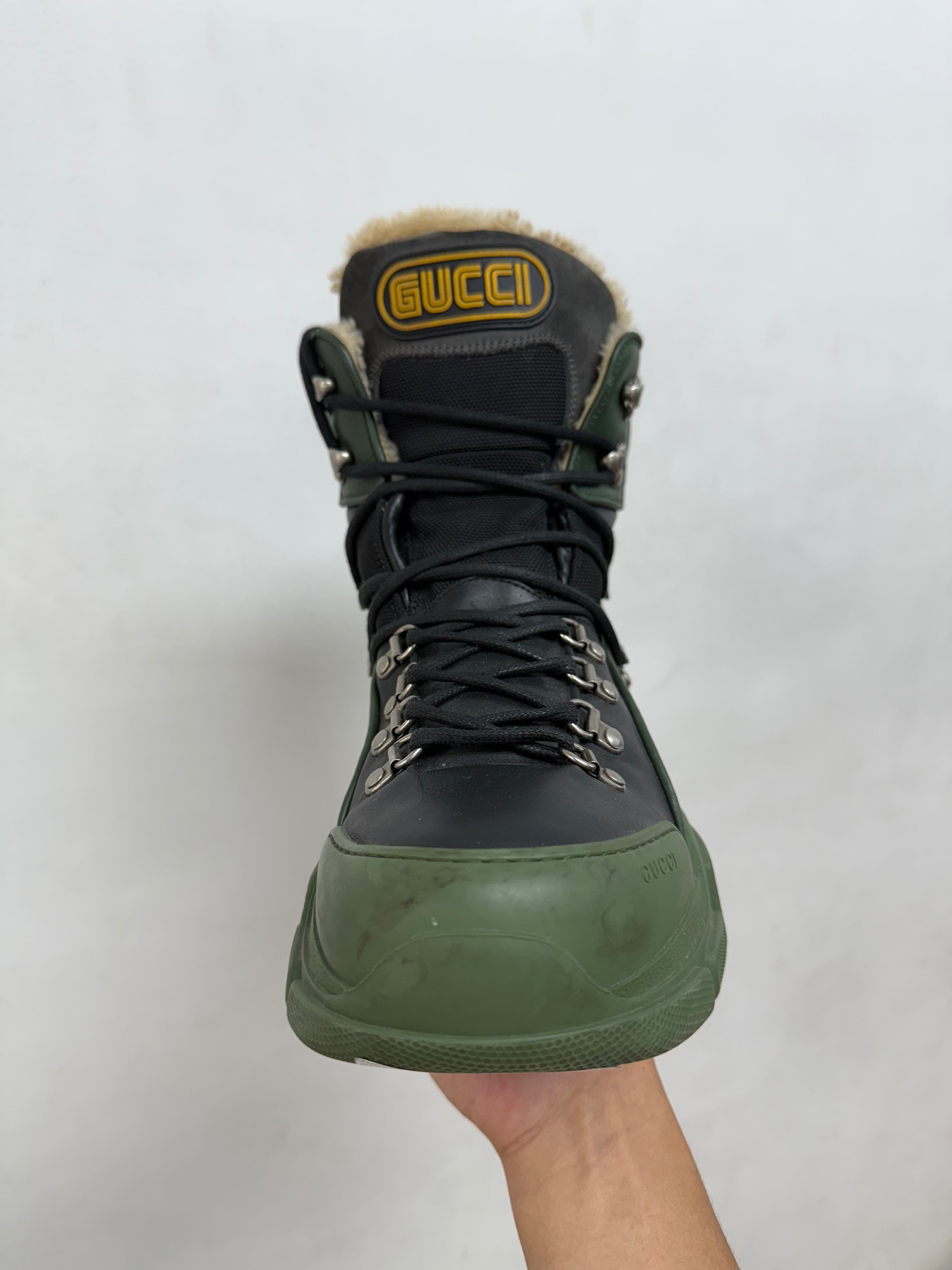 Gucci Black Olive Sherpa Lined Boots