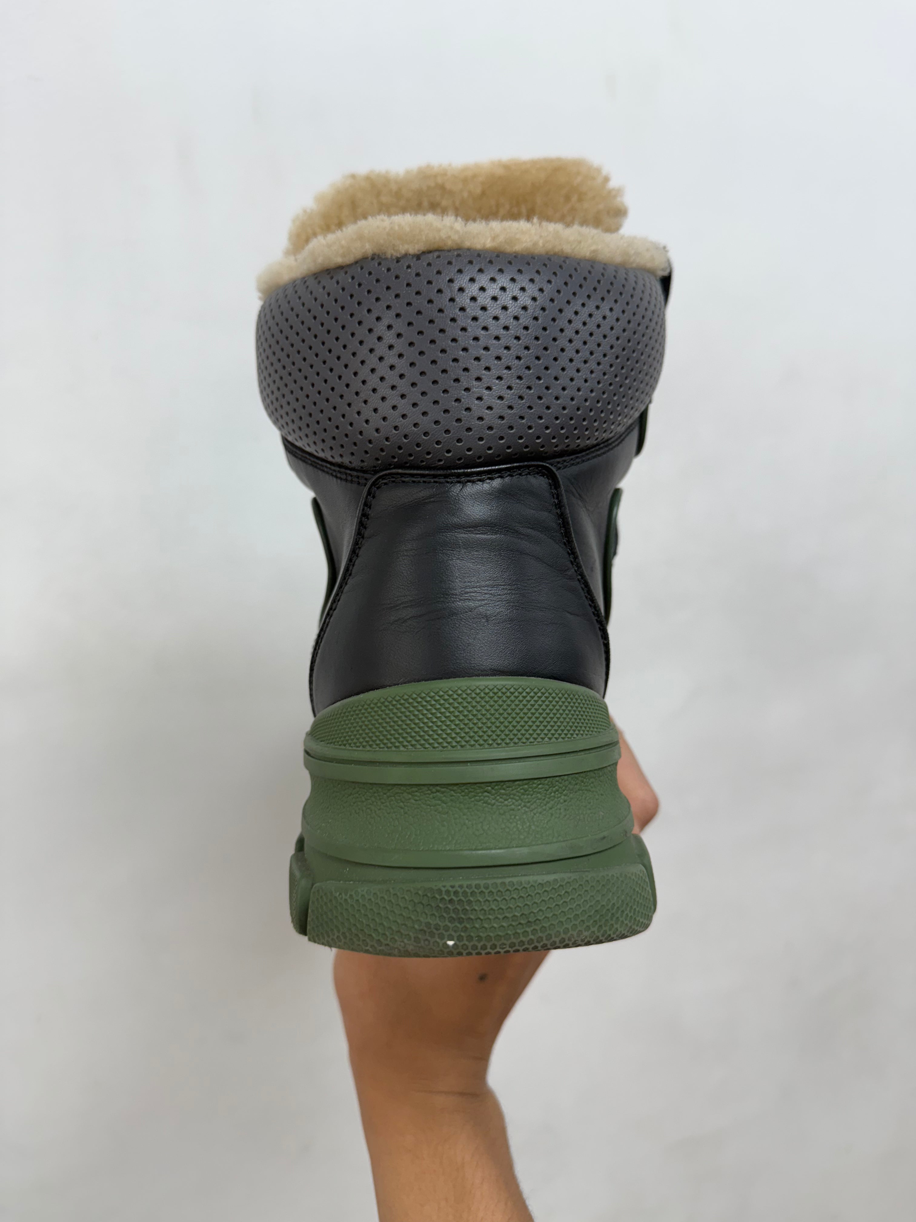 Gucci Black Olive Sherpa Lined Boots
