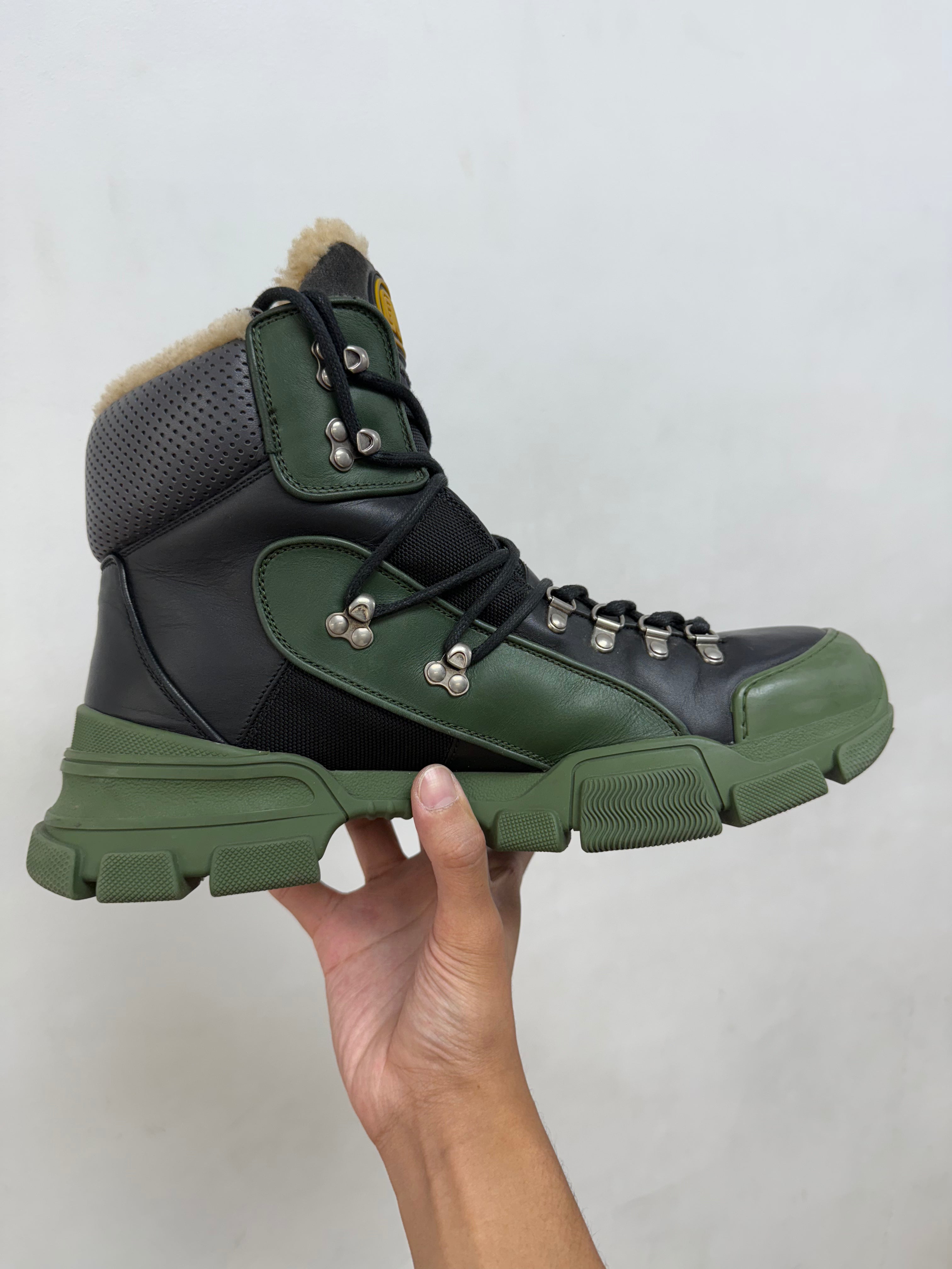Gucci Black Olive Sherpa Lined Boots