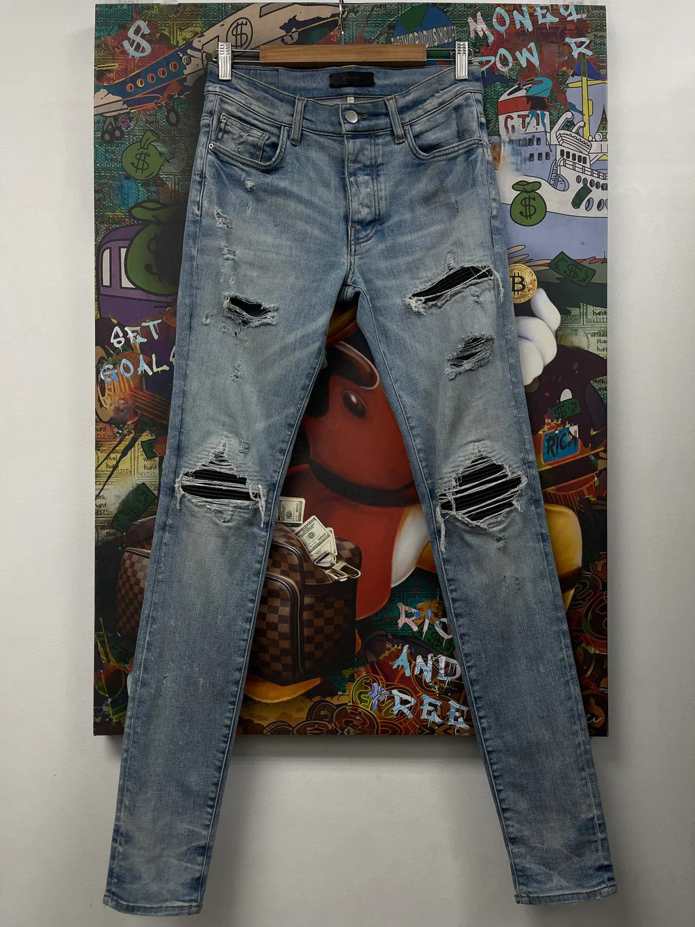 Amiri Leather Patch MX1 Light Wash & Black Jeans