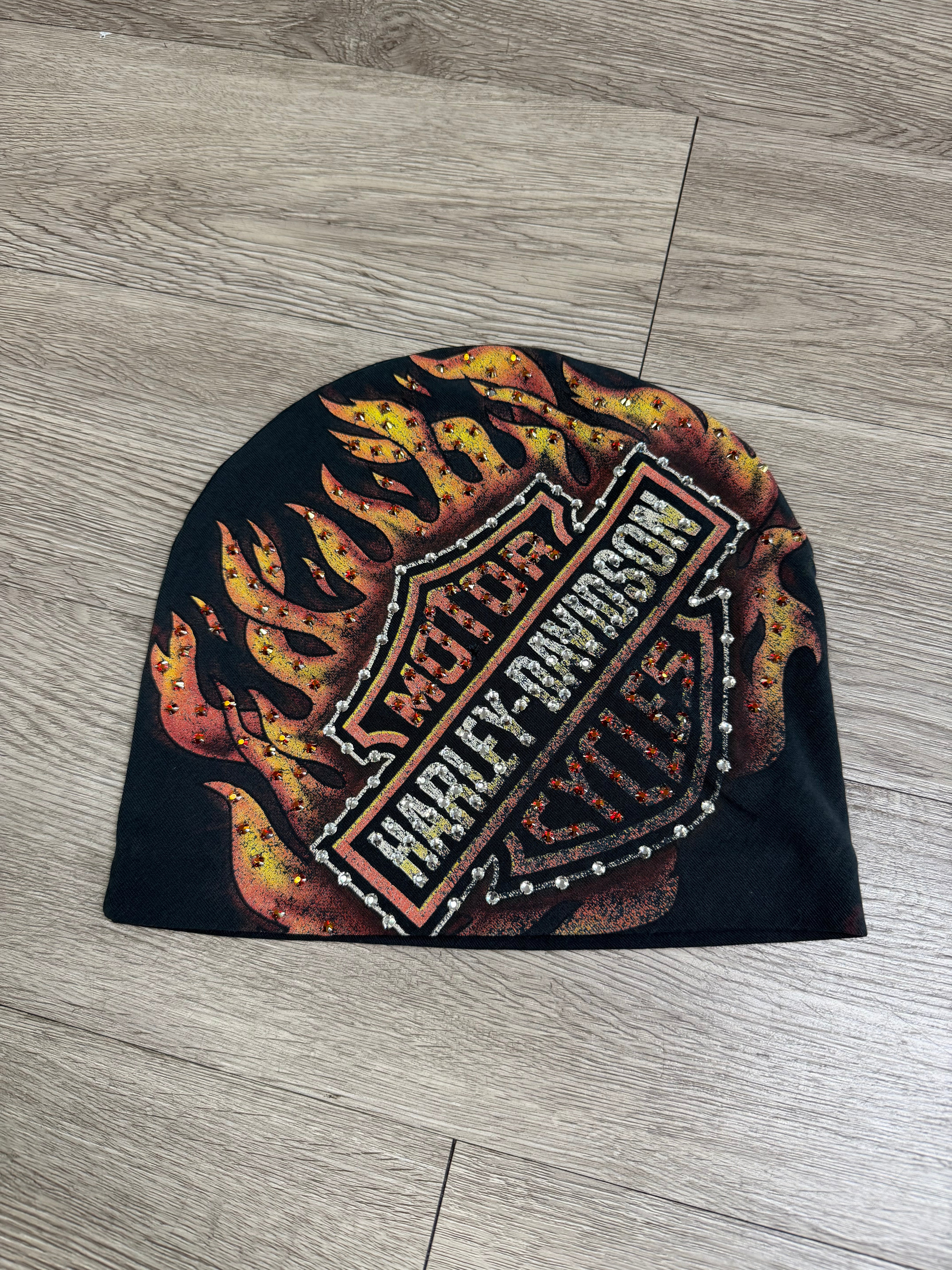 Bossi Harley Davidson Flames Rhinestone Beanie