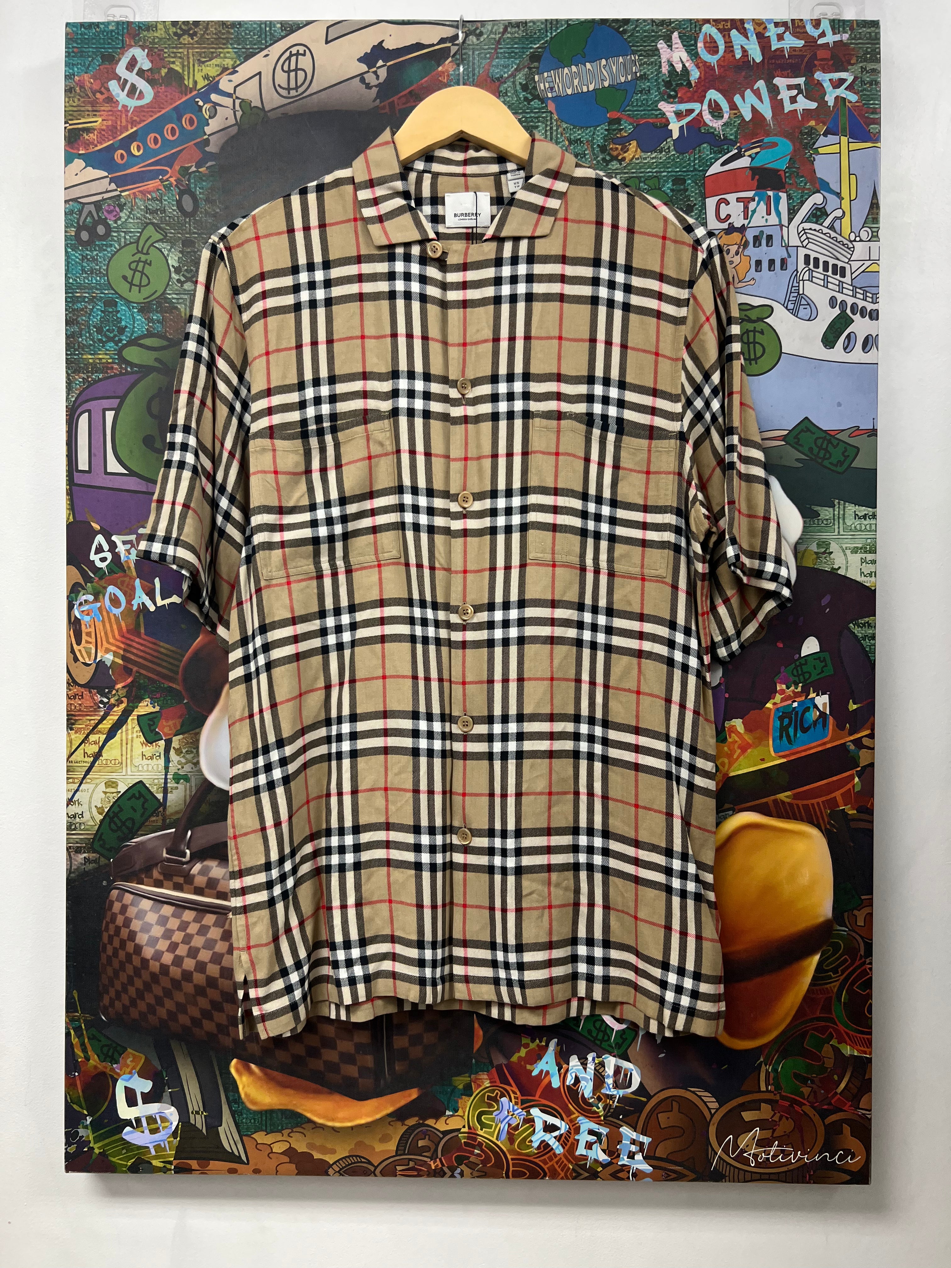 Burberry Brown Plaid Monogram Button Up