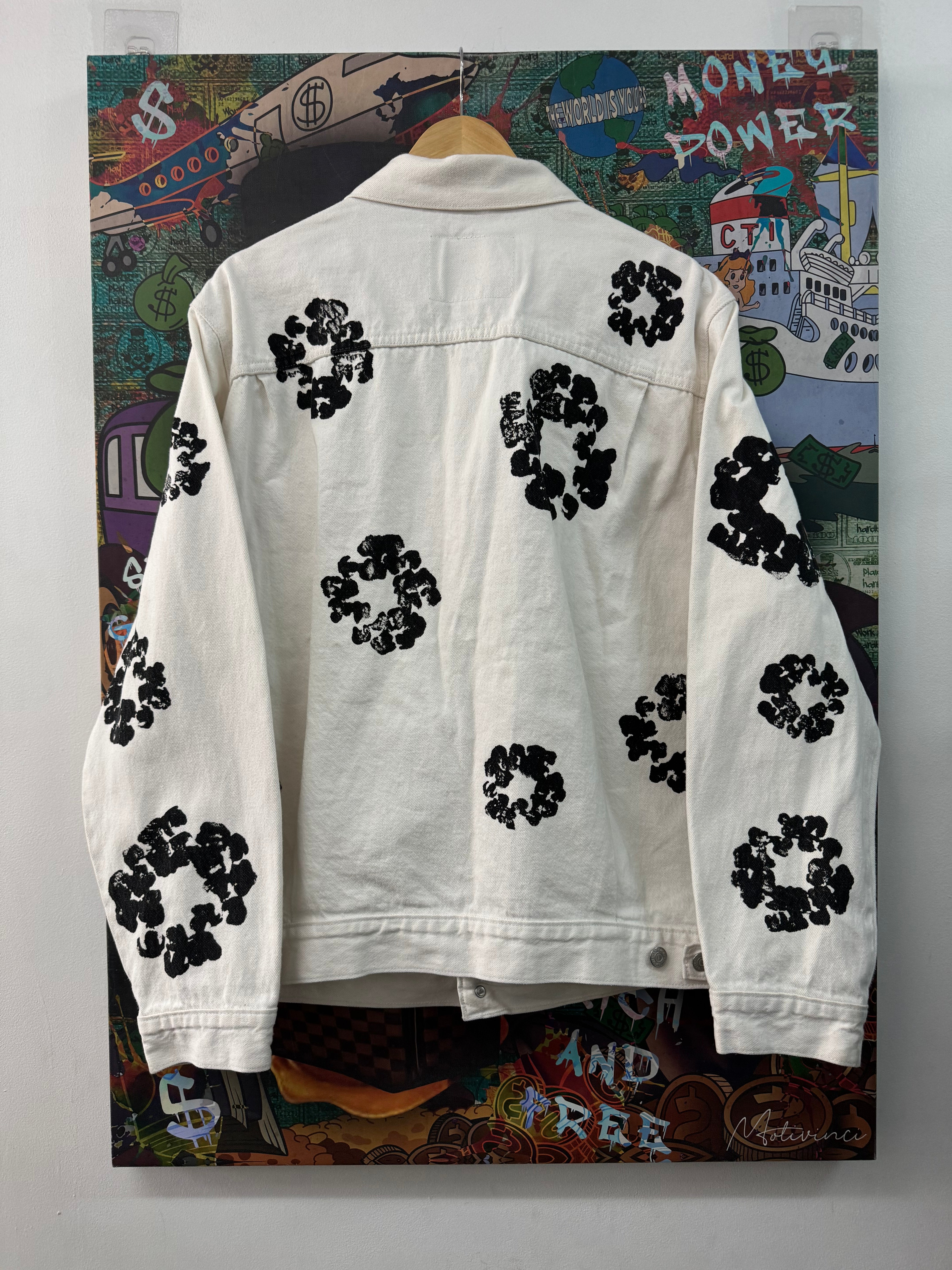 Denim Tears White Black Wreath Denim Jacket