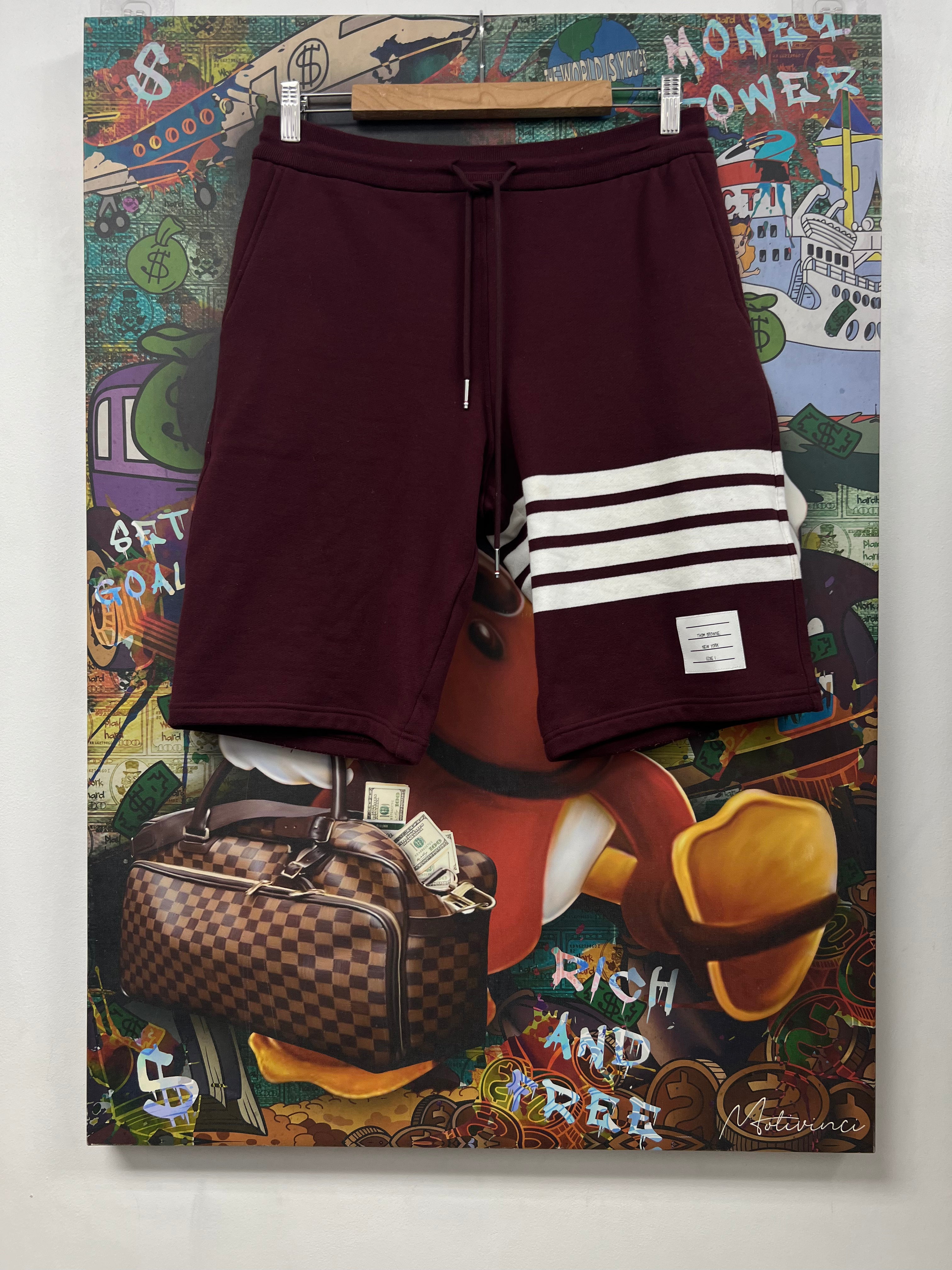 Thom Browne Burgundy White 4 Bar Shorts