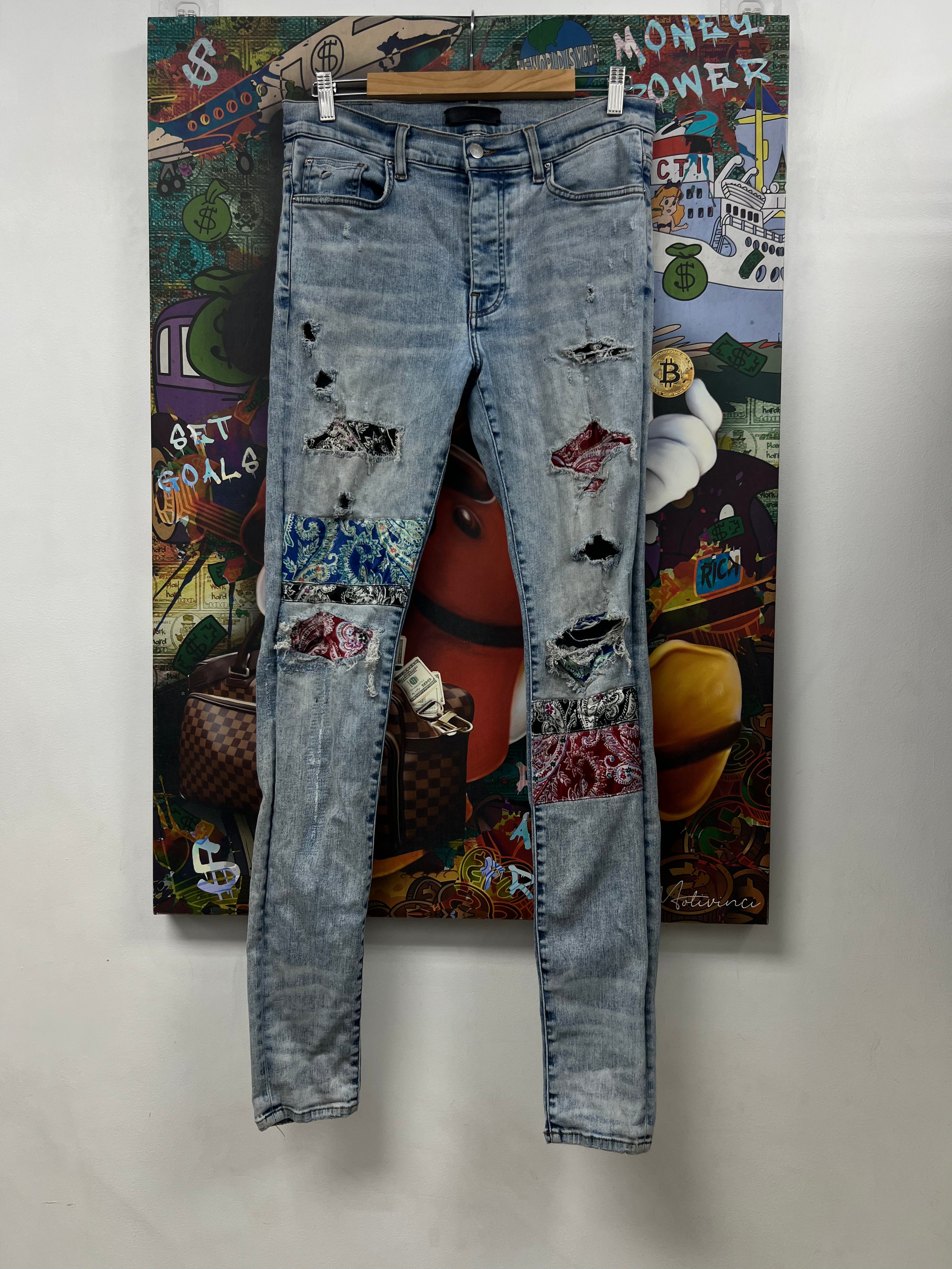 Amiri Light Wash Pajama Paisley Jeans
