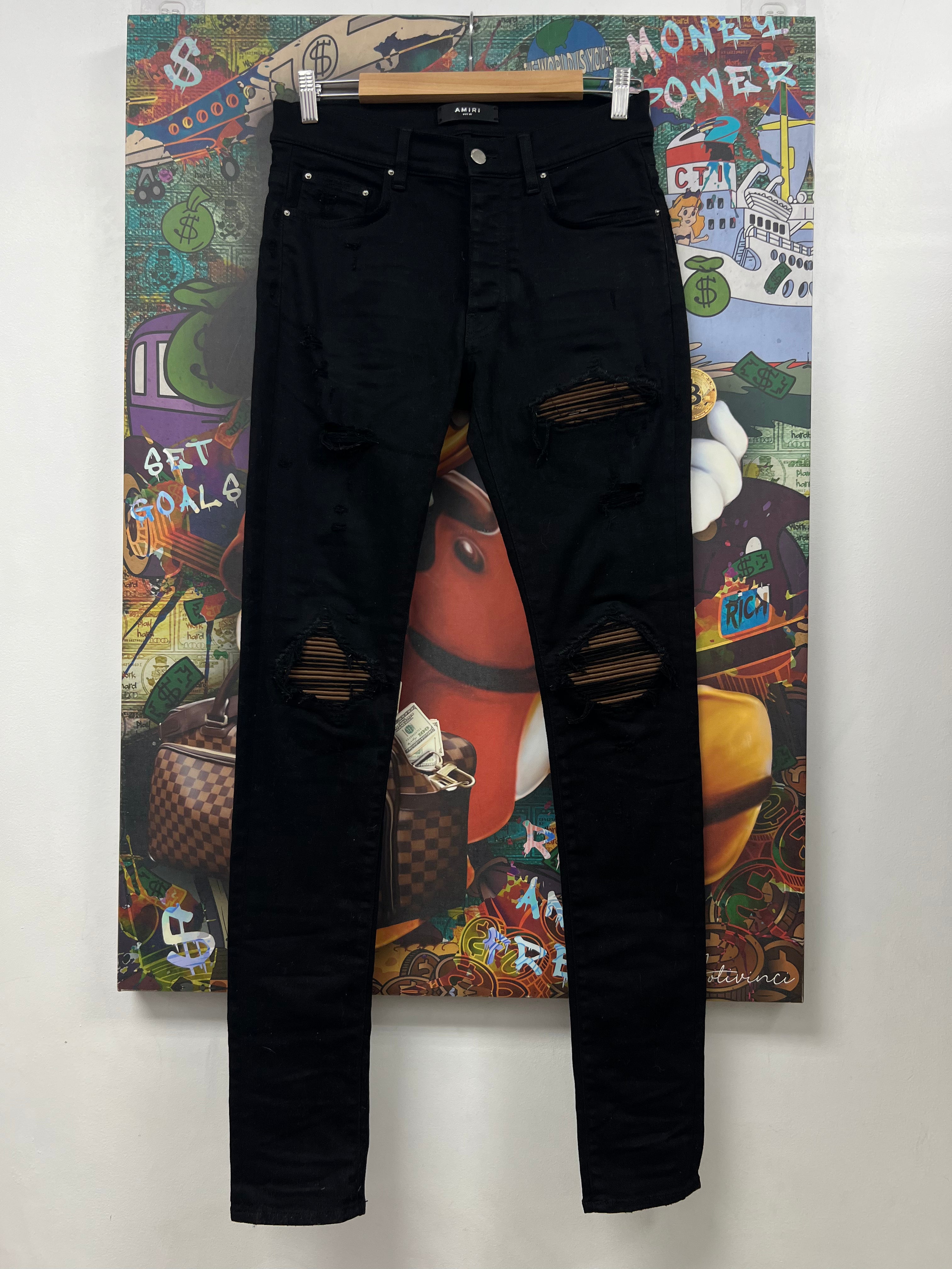 Amiri MX1 Black Brown Suede Patch Jeans
