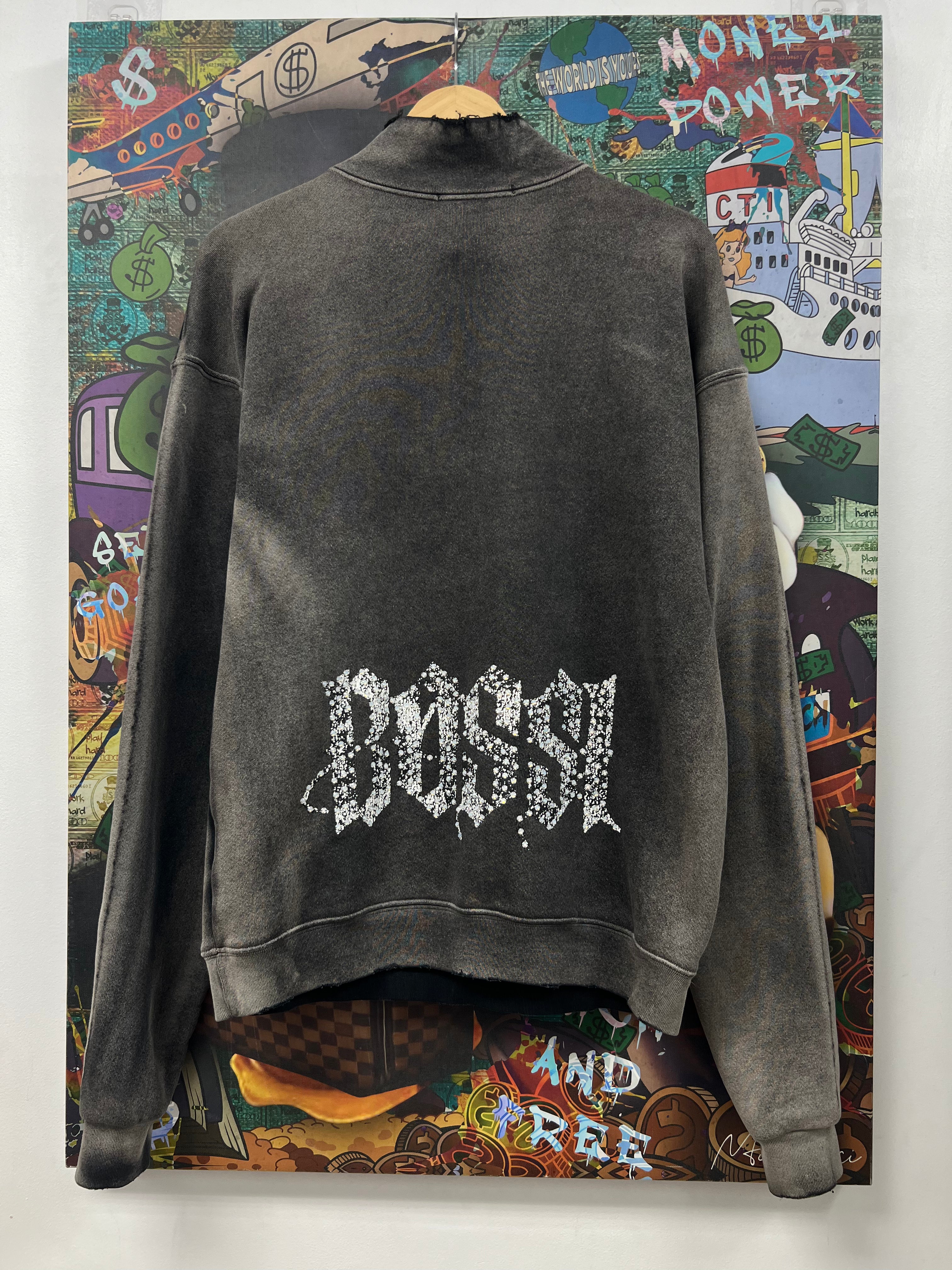 Bossi Black Wash Rhinestone Quarter Zip