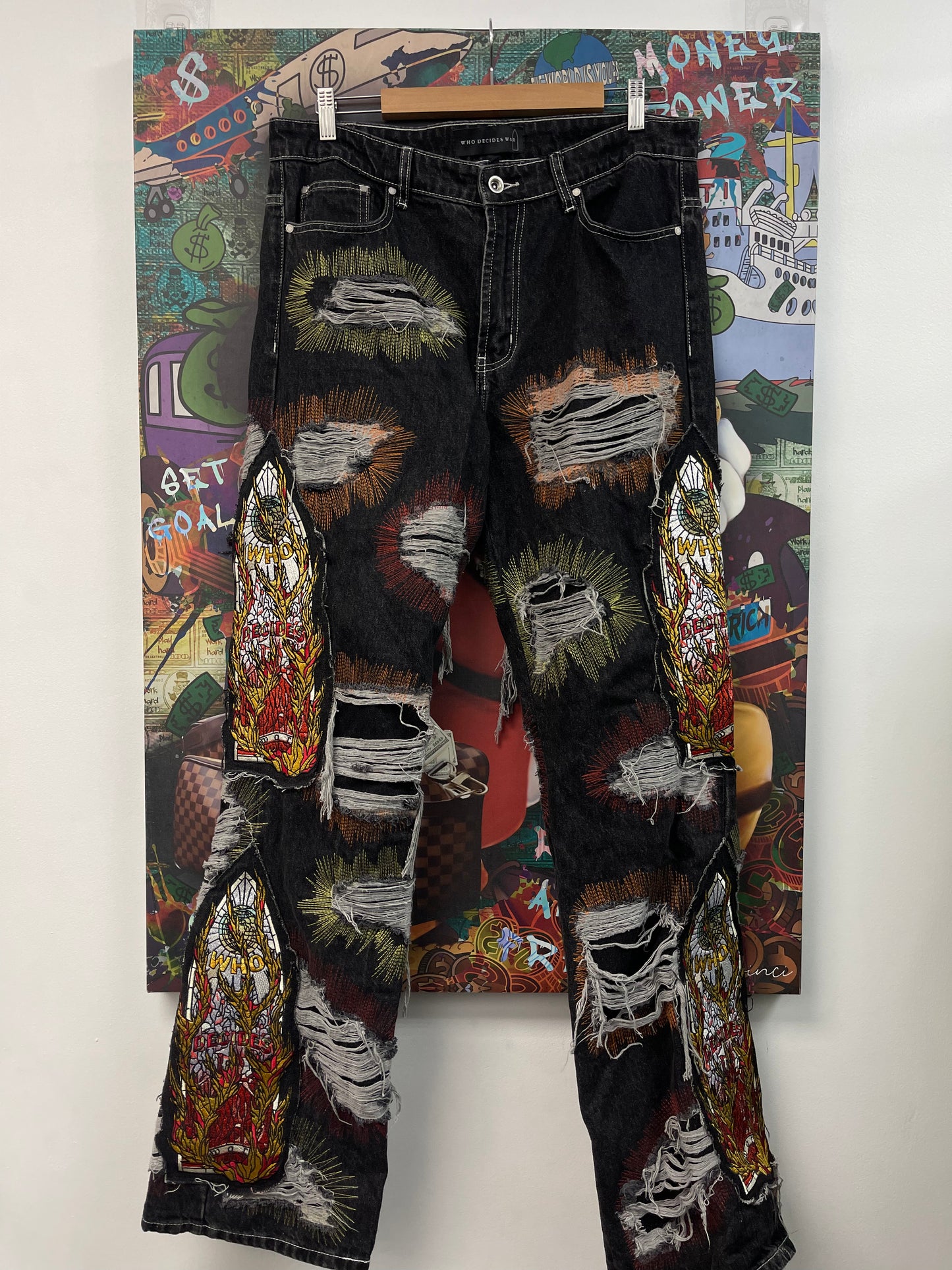 Who Decides War All Over Embroidery Jeans