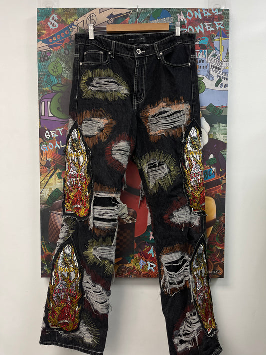 Who Decides War All Over Embroidery Jeans