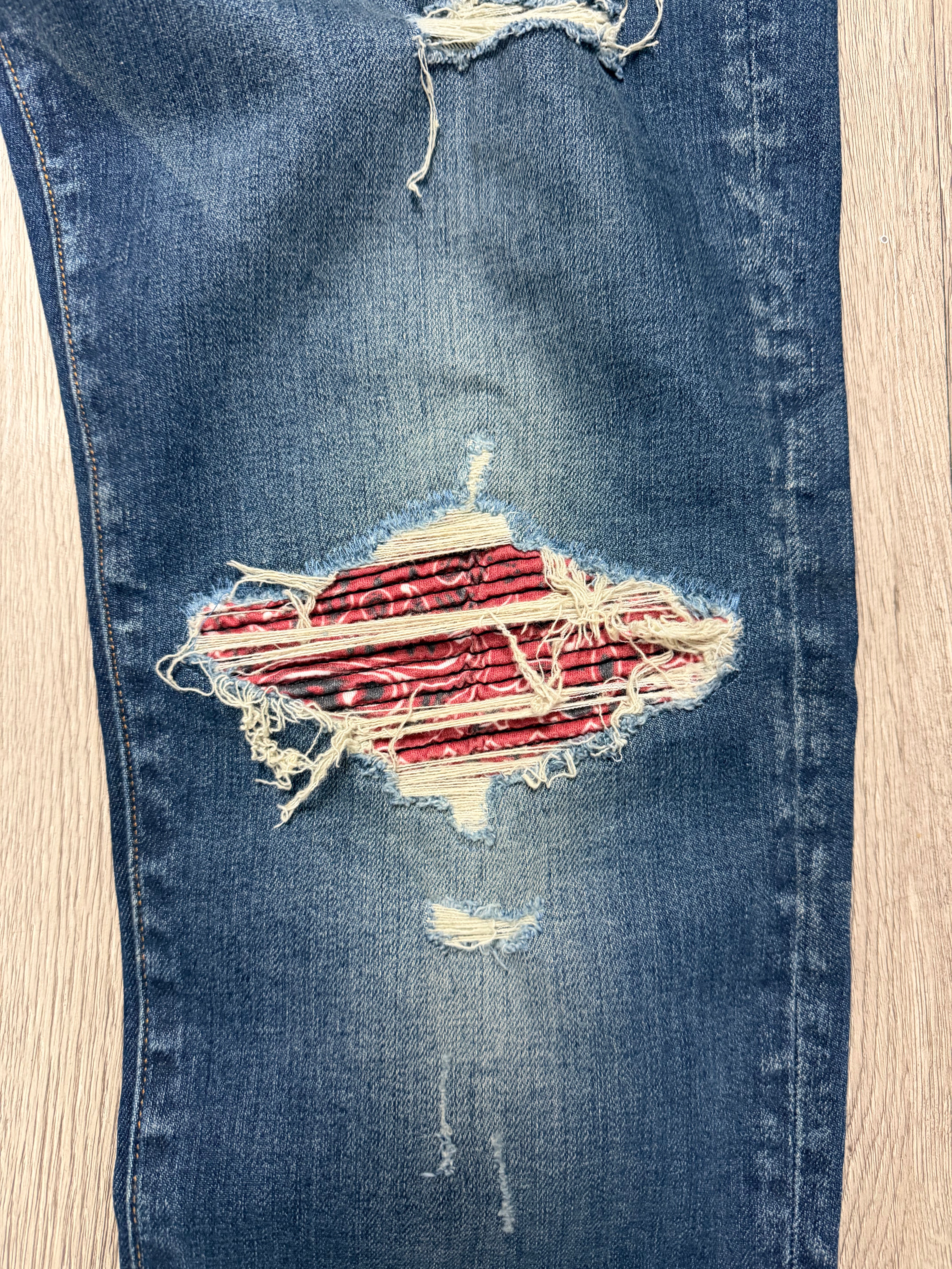 Amiri MX1 Navy Wash Red Paisley Patch Jeans