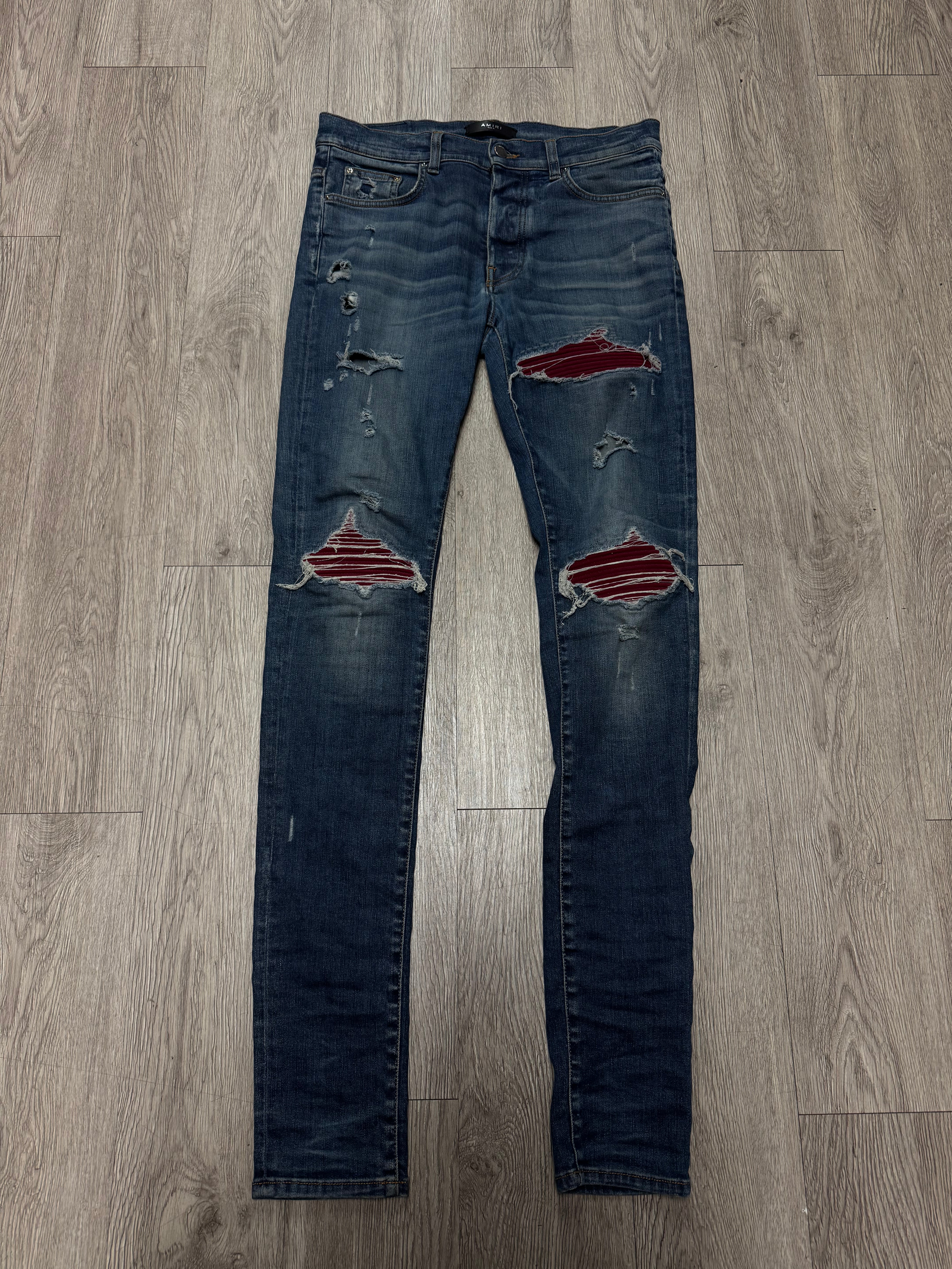 Amiri Dark Wash Burgundy Patch MX1 Jeans