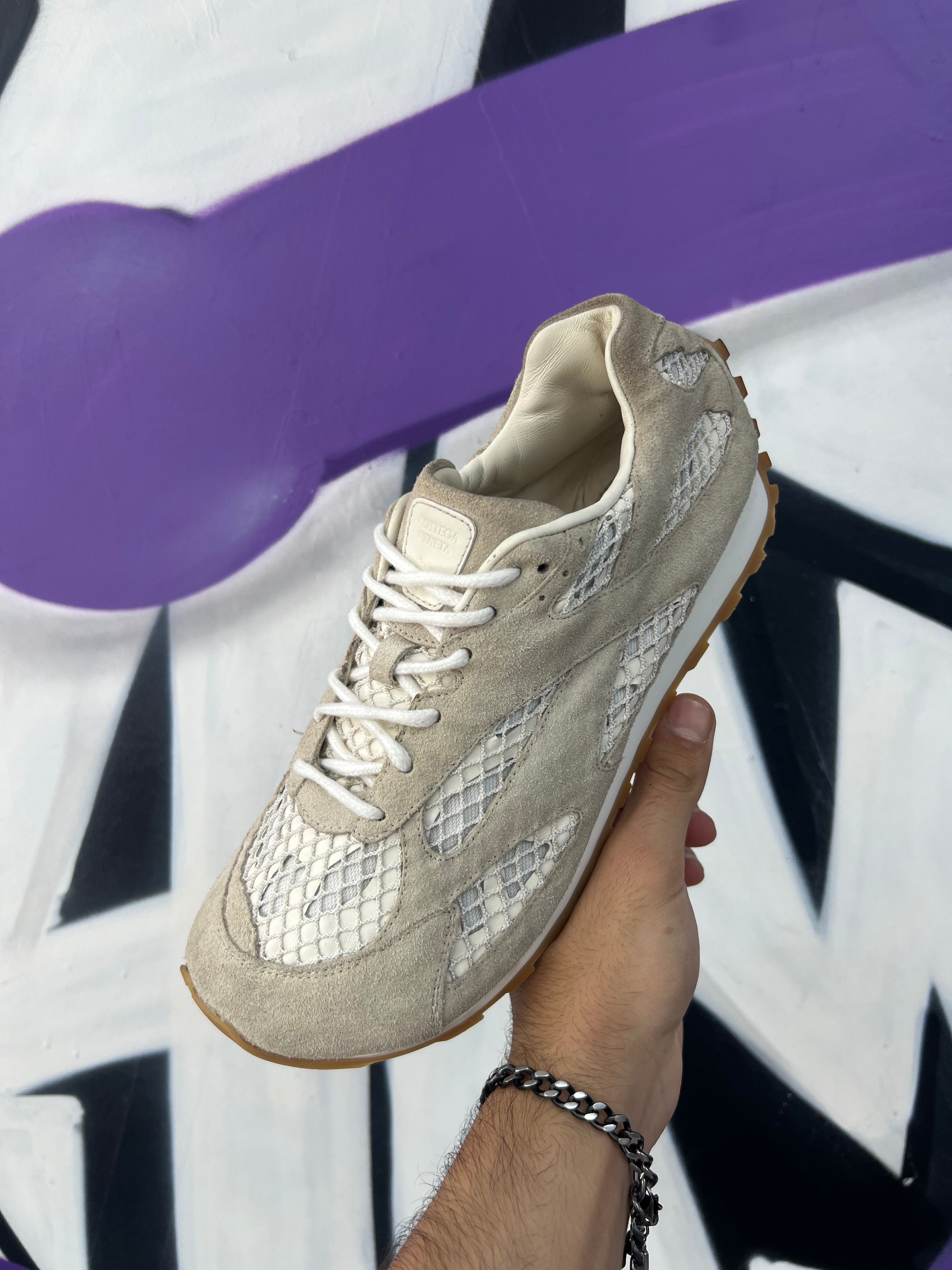 Bottega Veneta Tan Suede Orbits Sneakers (No Insoles)