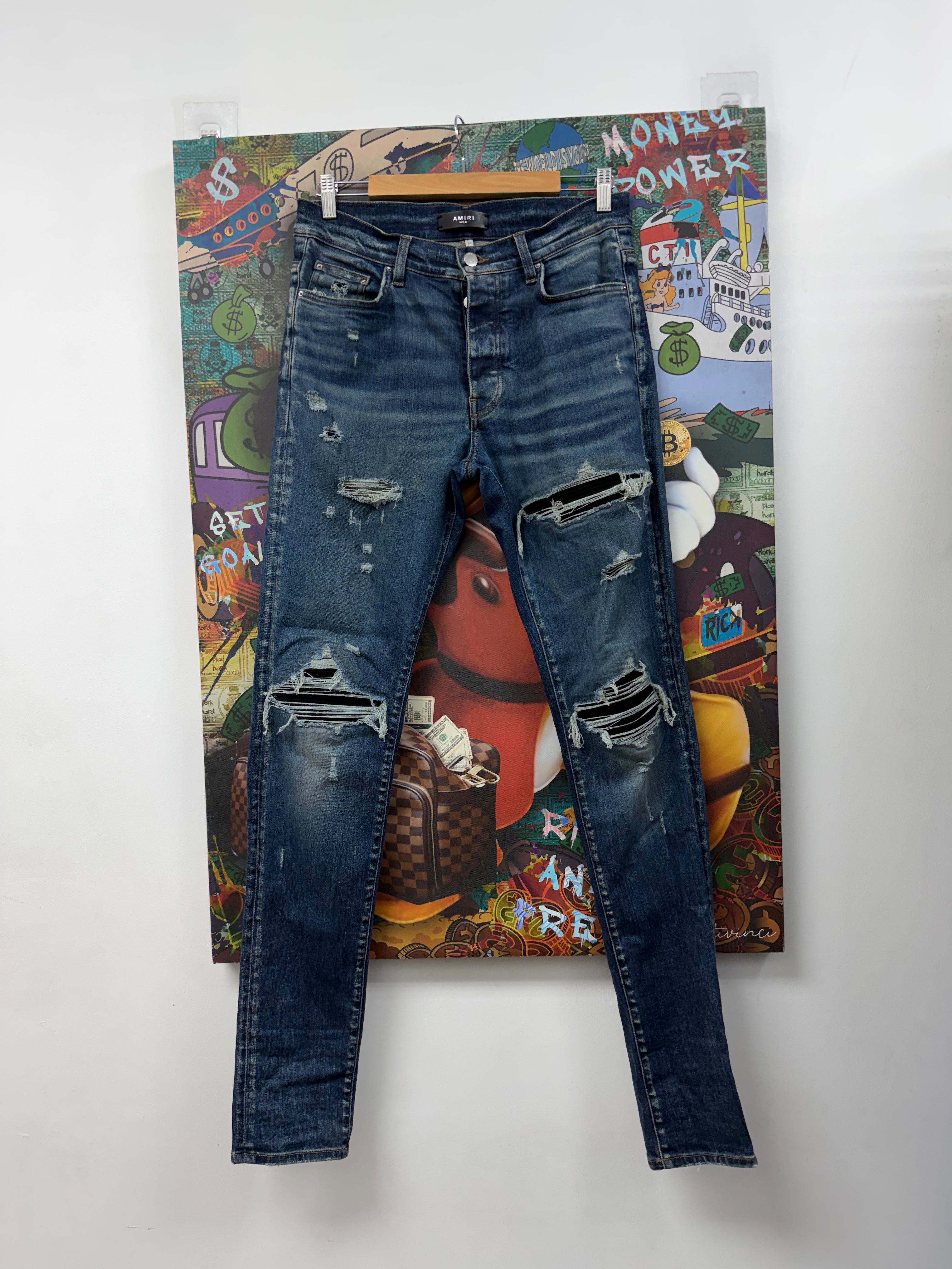 Amiri MX1 Deep Classic Black Suede Patch Jeans