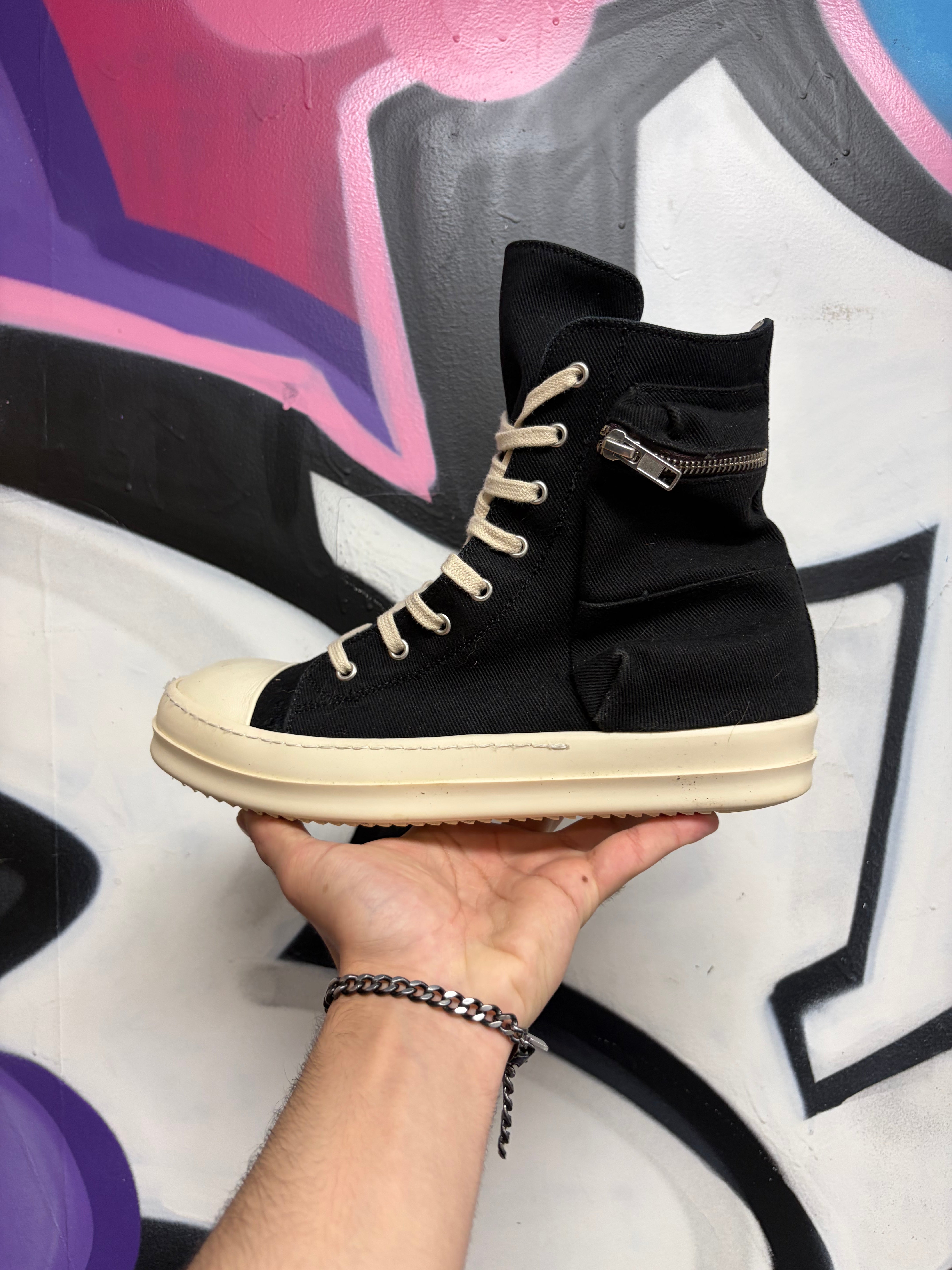 Rick Owens Black Milk Cargo Ramone High Sneakers