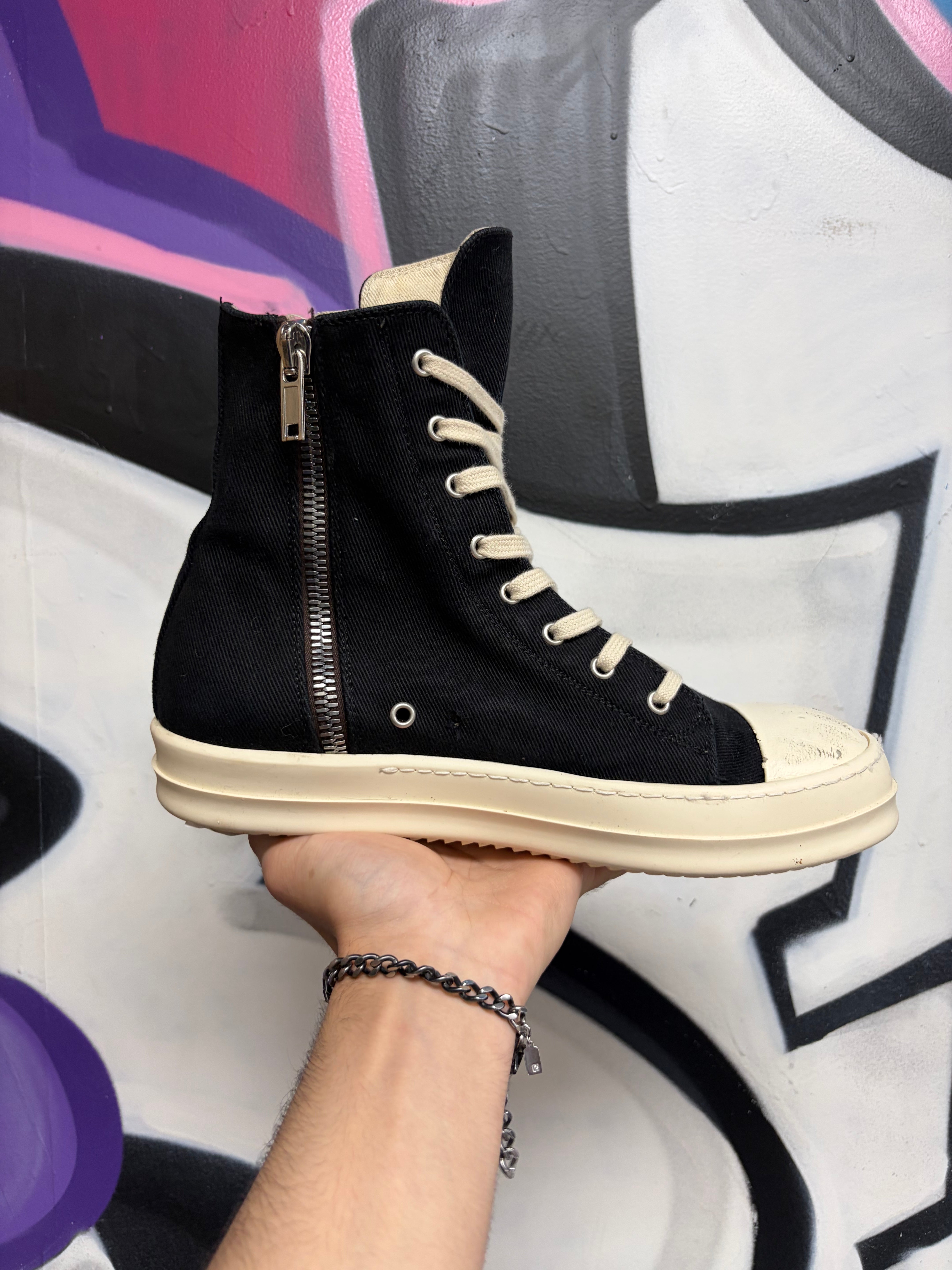 Rick Owens Black Milk Cargo Ramone High Sneakers
