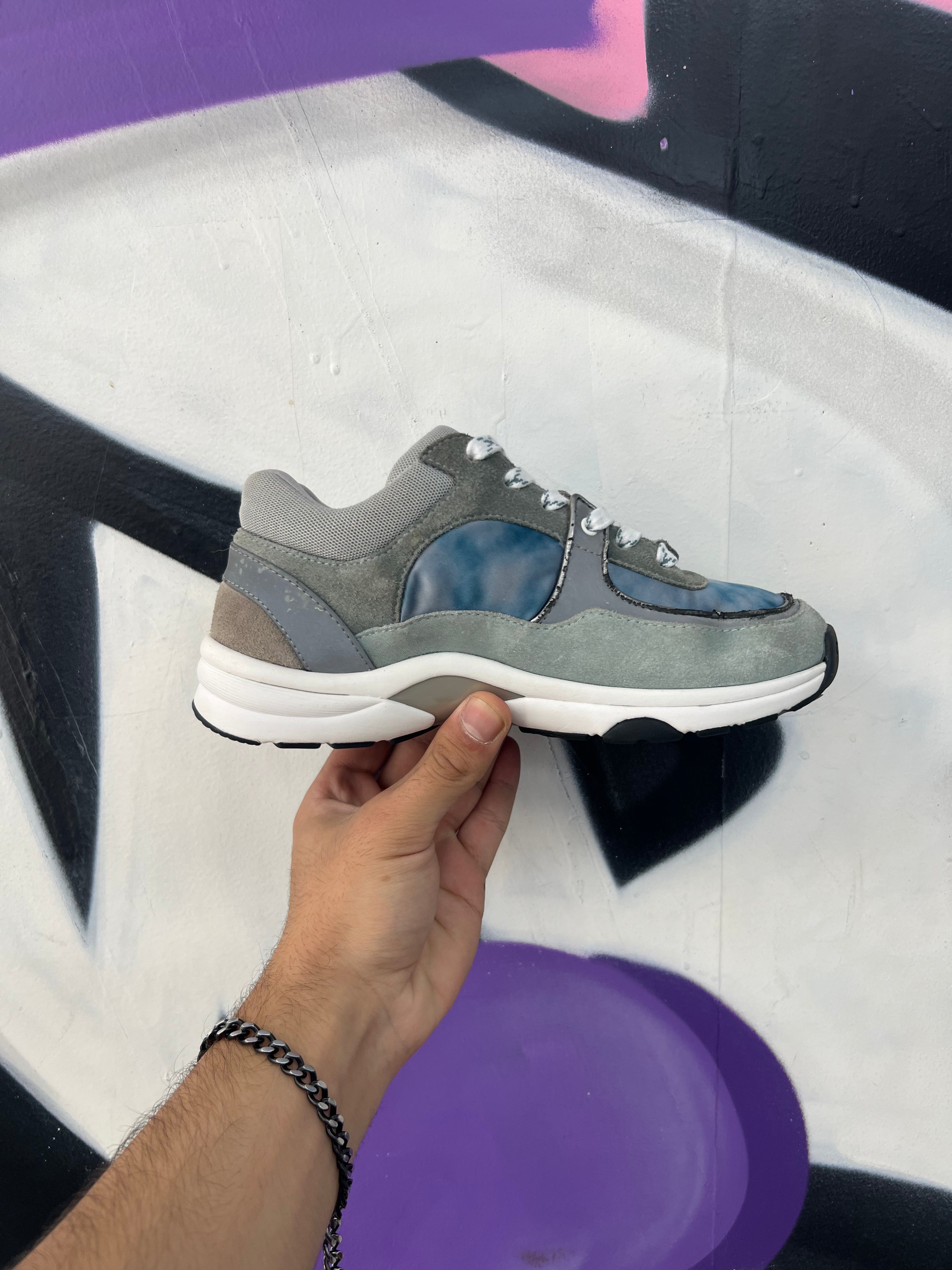 Chanel Blue Grey CC Logo Runner Sneakers