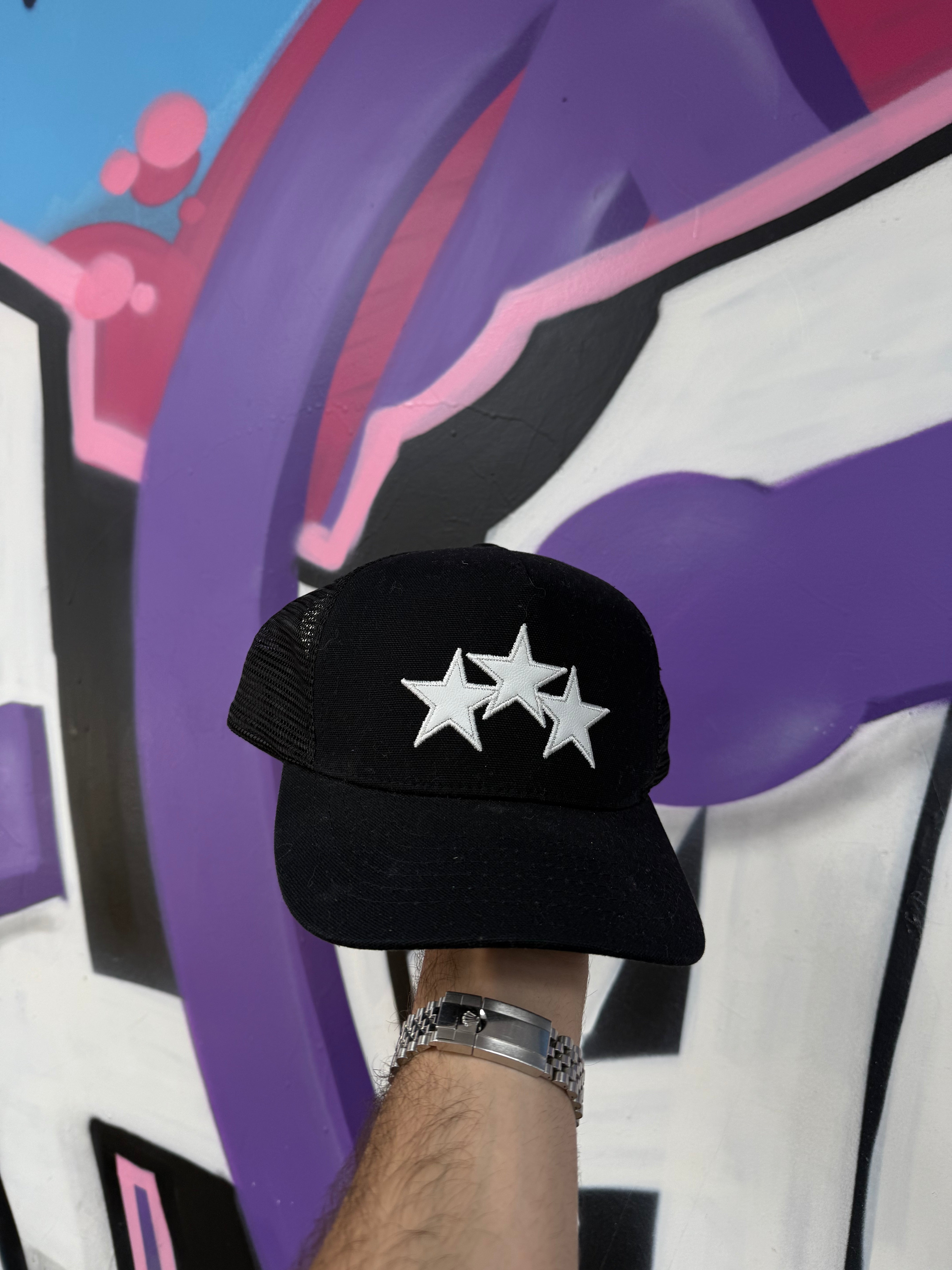 Amiri Black White 3 Star Trucker Hat
