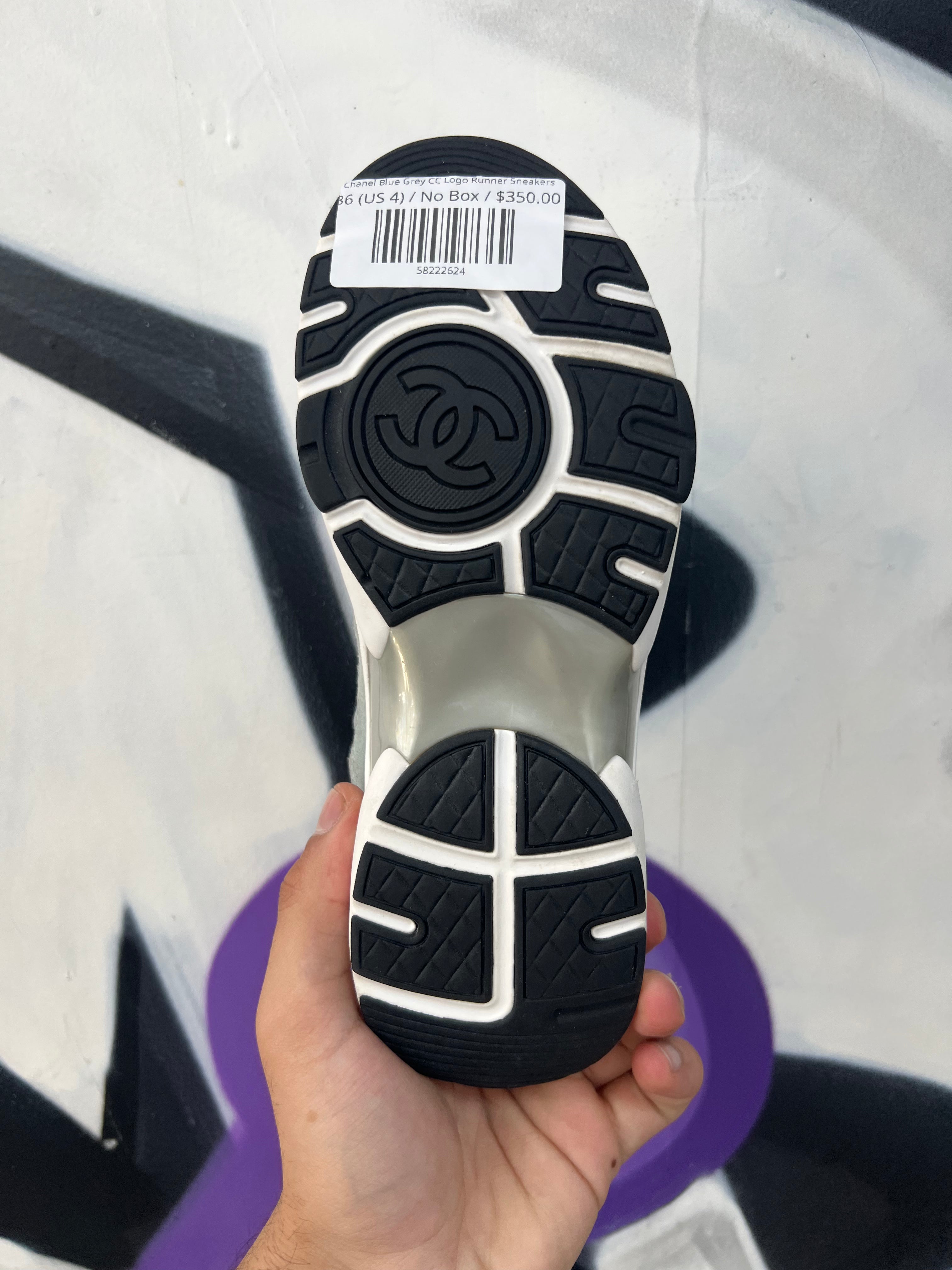 Chanel Blue Grey CC Logo Runner Sneakers