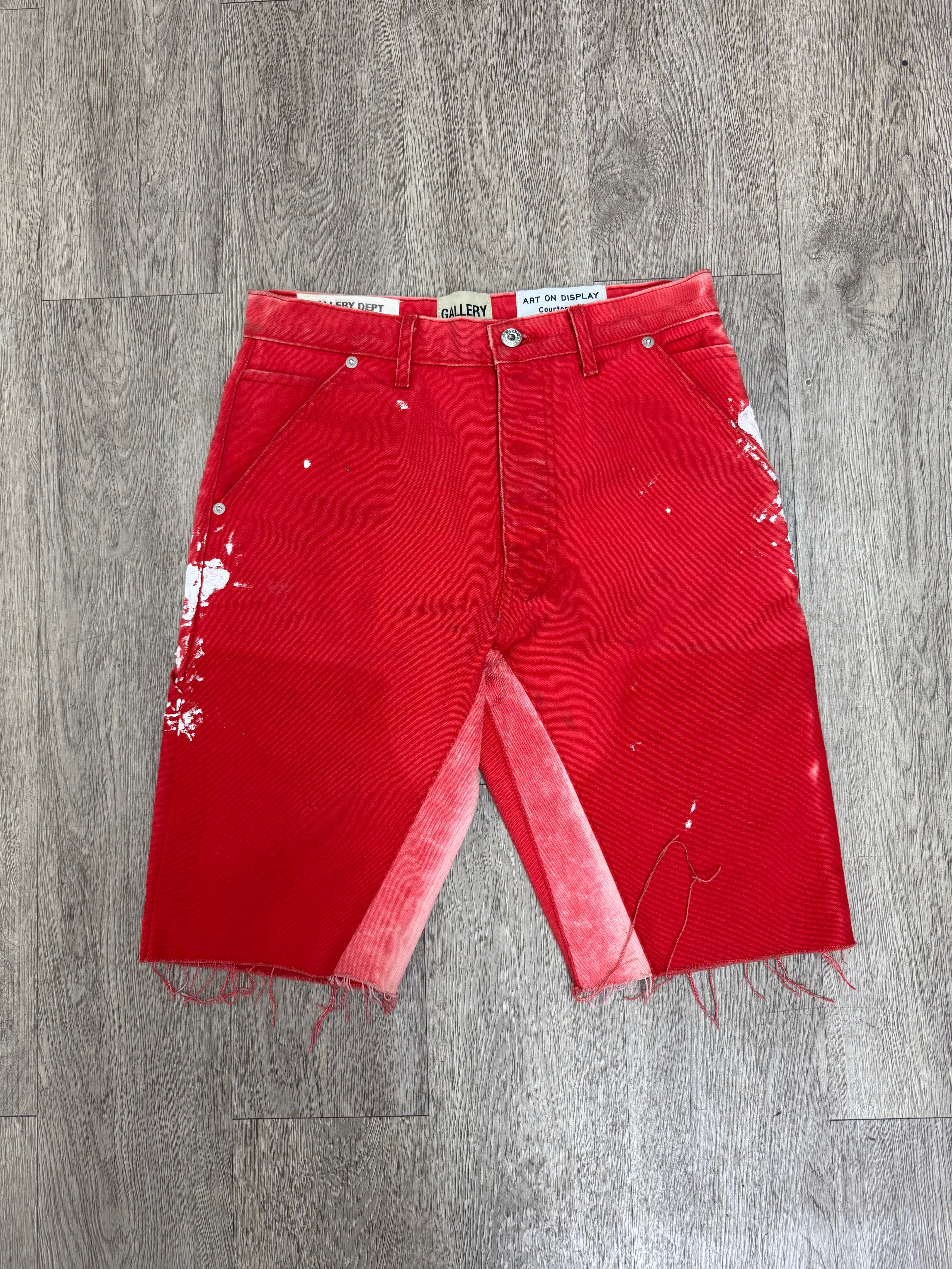 Gallery Dept Red Carpenter Paint Splatter Jean Shorts