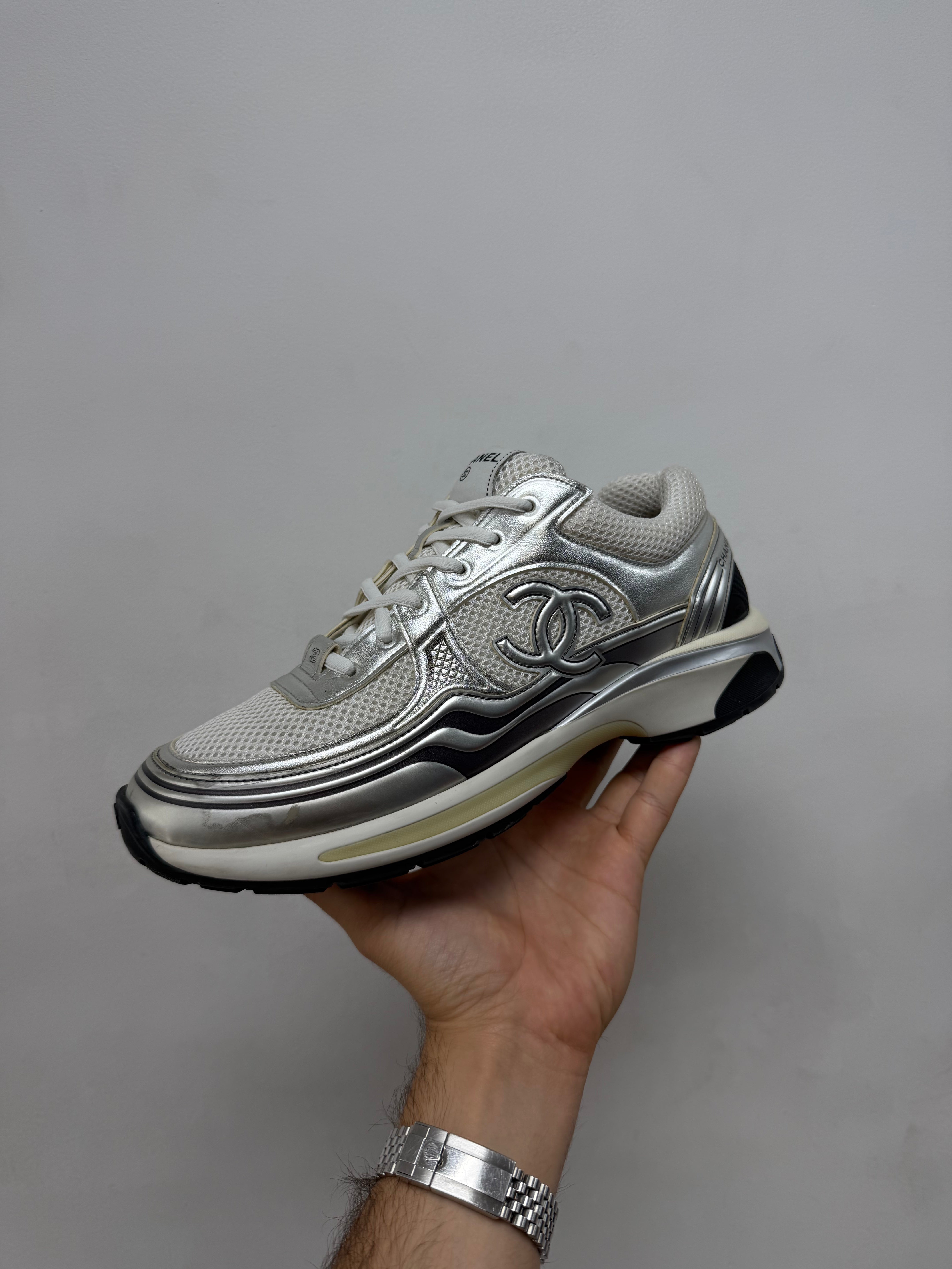 Chanel Silver Metallic Runner Sneakers