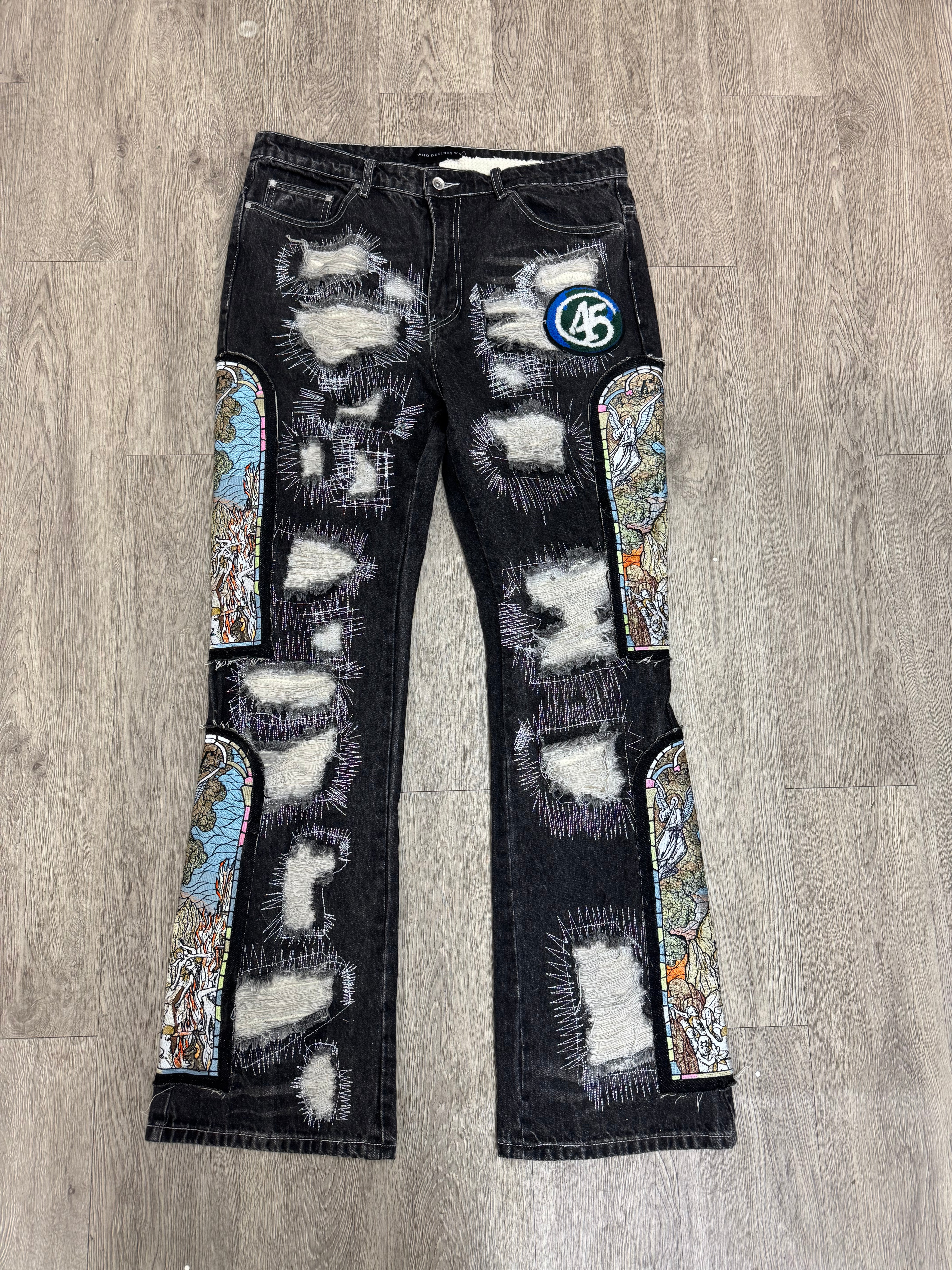Who Decides War Black Wash 45 Patch Jeans