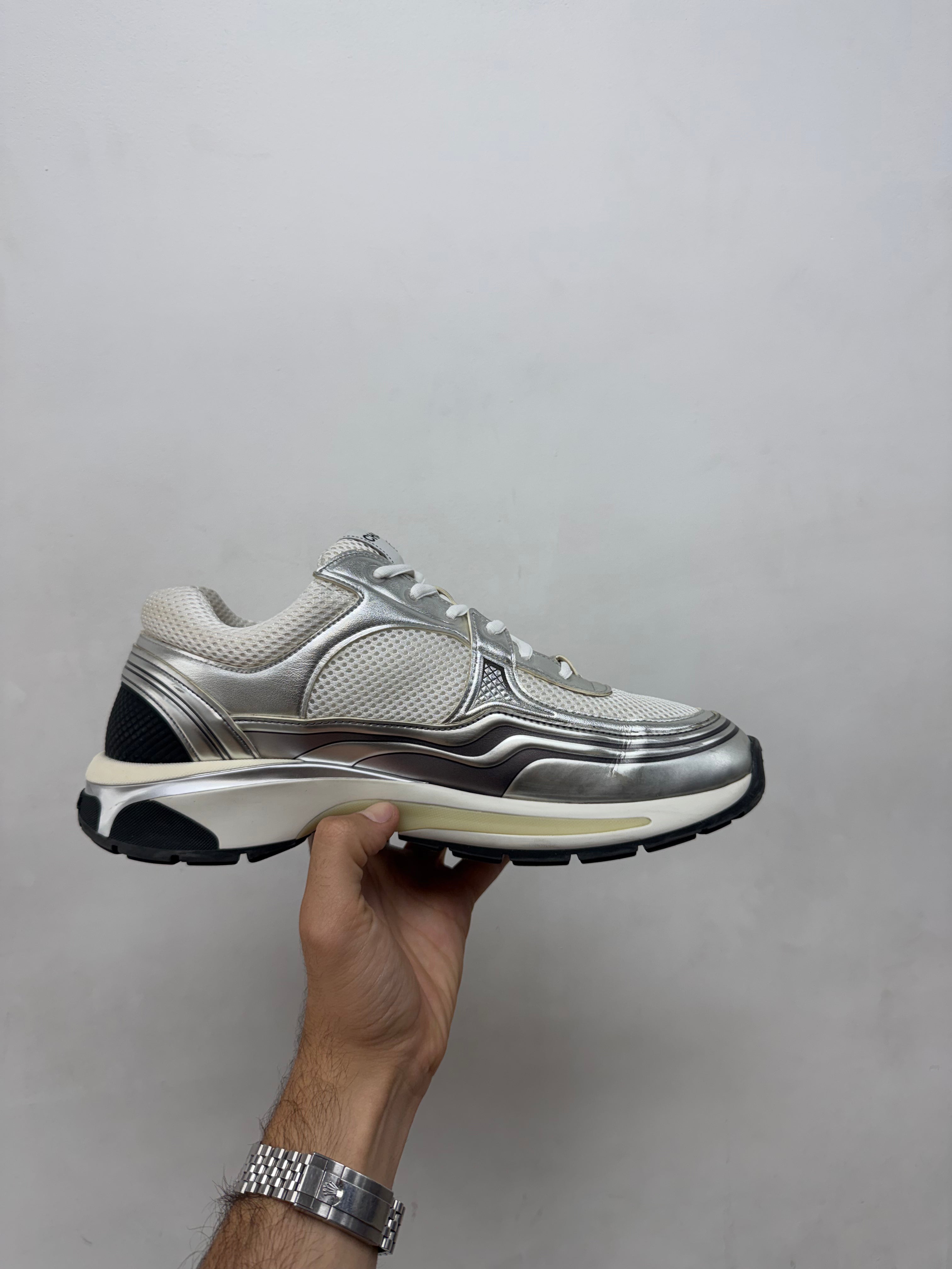 Chanel Silver Metallic Runner Sneakers