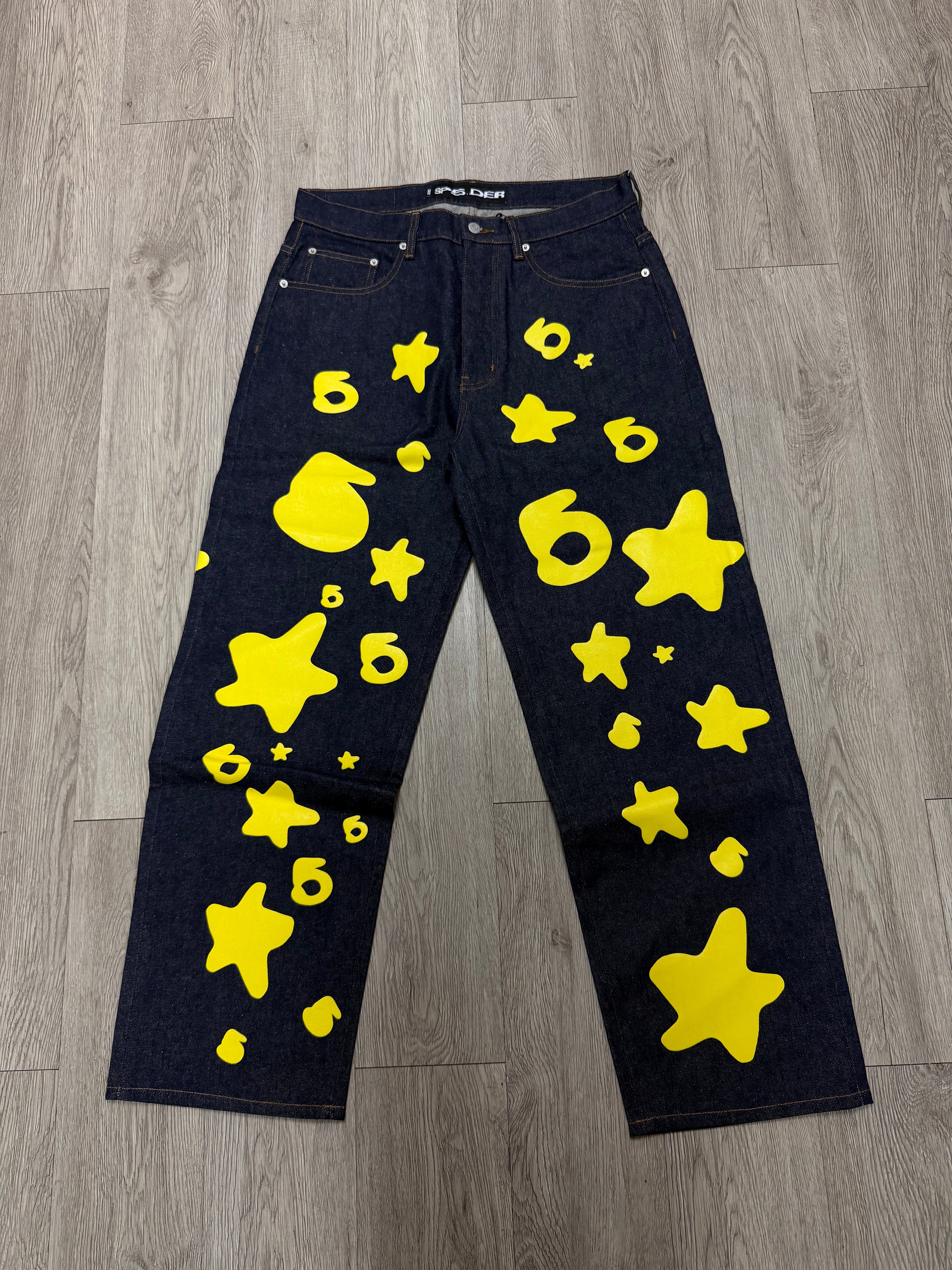 Sp5der Indigo Denim Yellow Beluga New 32 With Tags