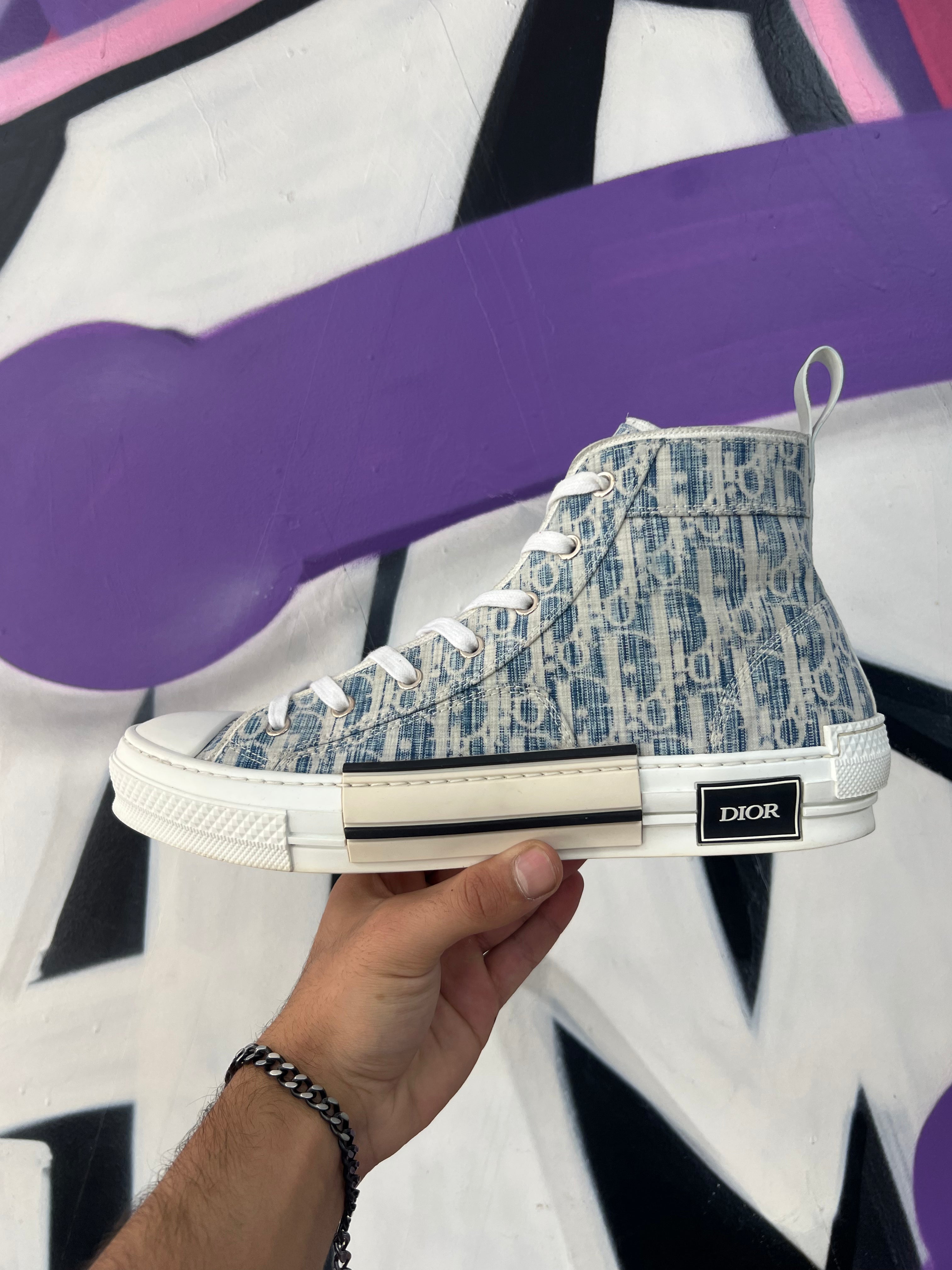 Dior White Blue B23 High Sneakers