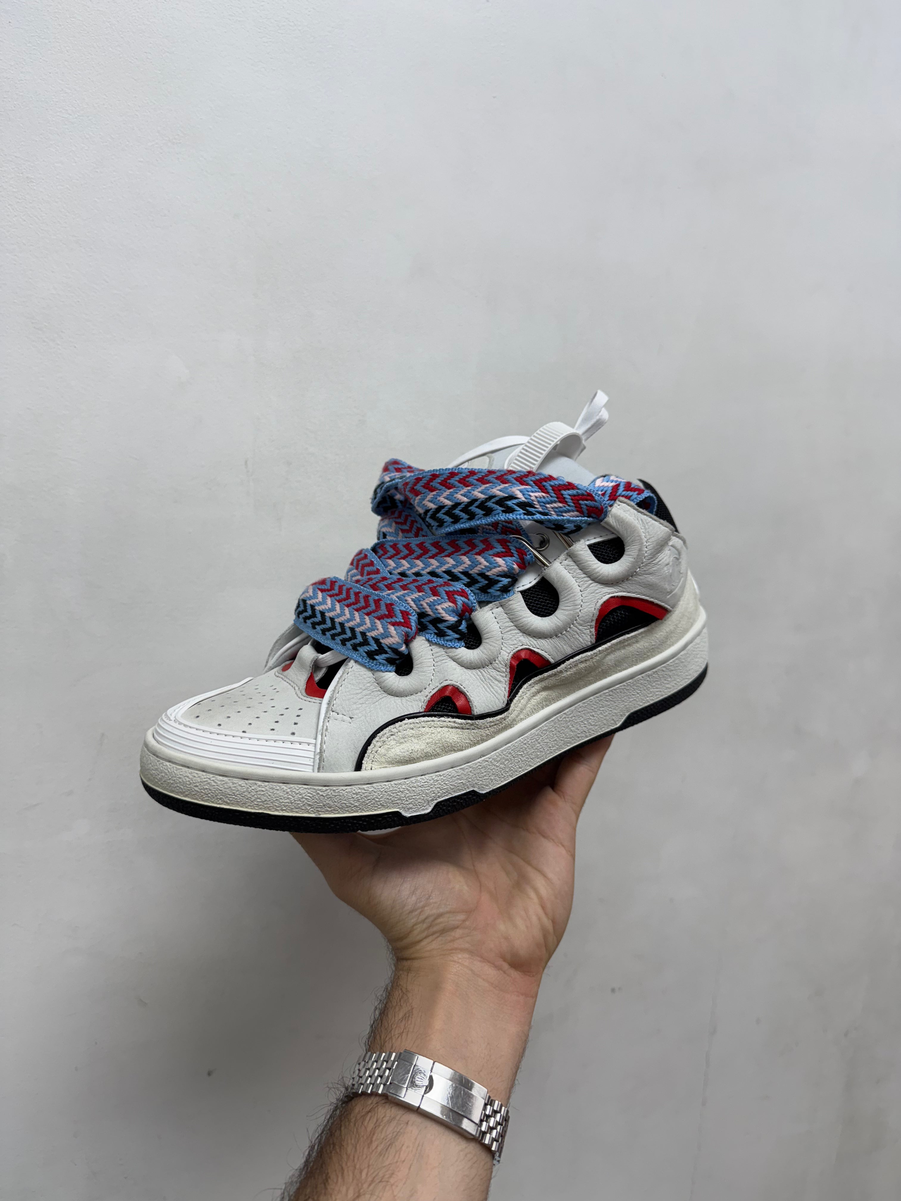 Lanvin White Baby Blue Red Curb Sneakers