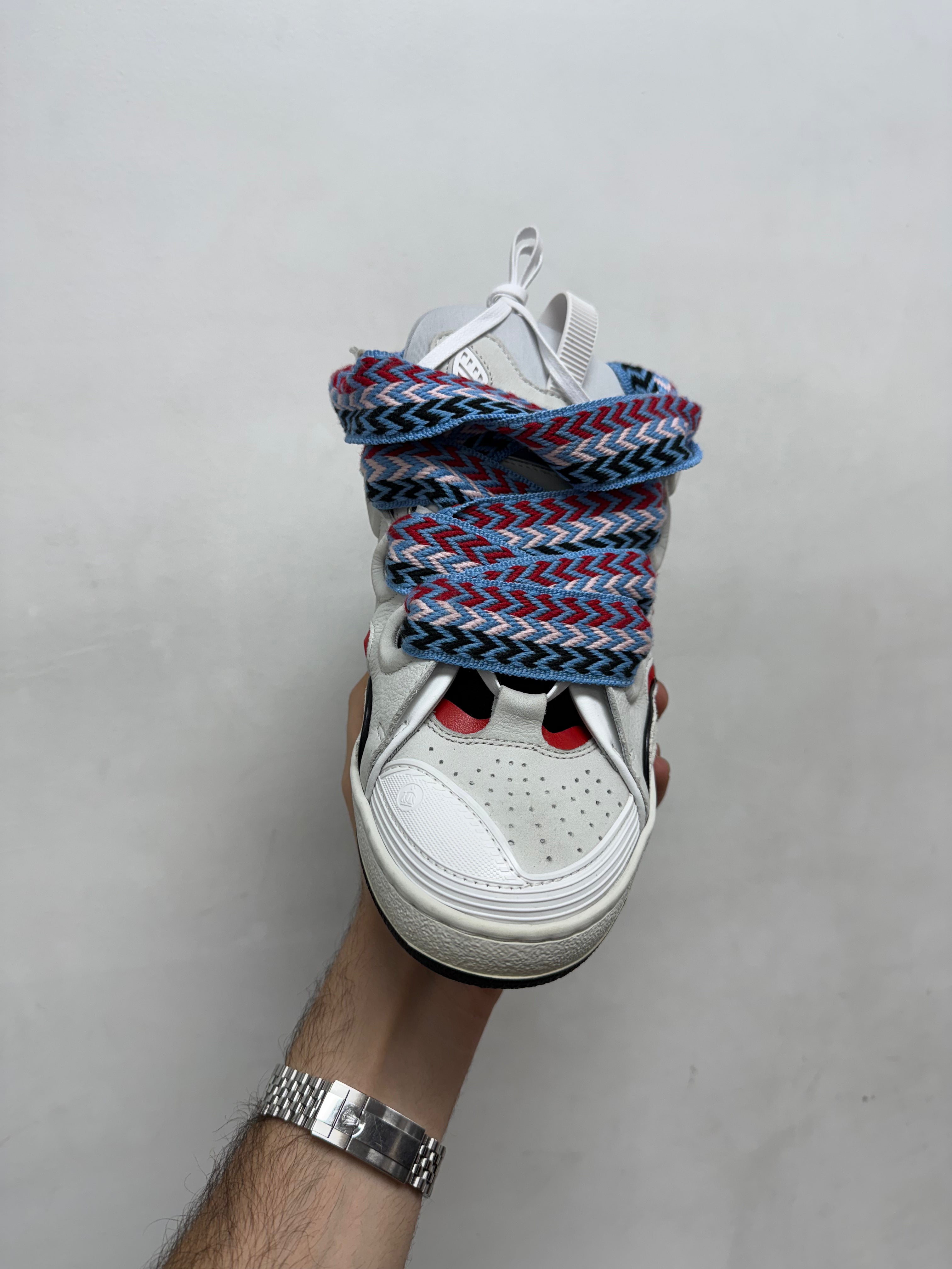 Lanvin White Baby Blue Red Curb Sneakers