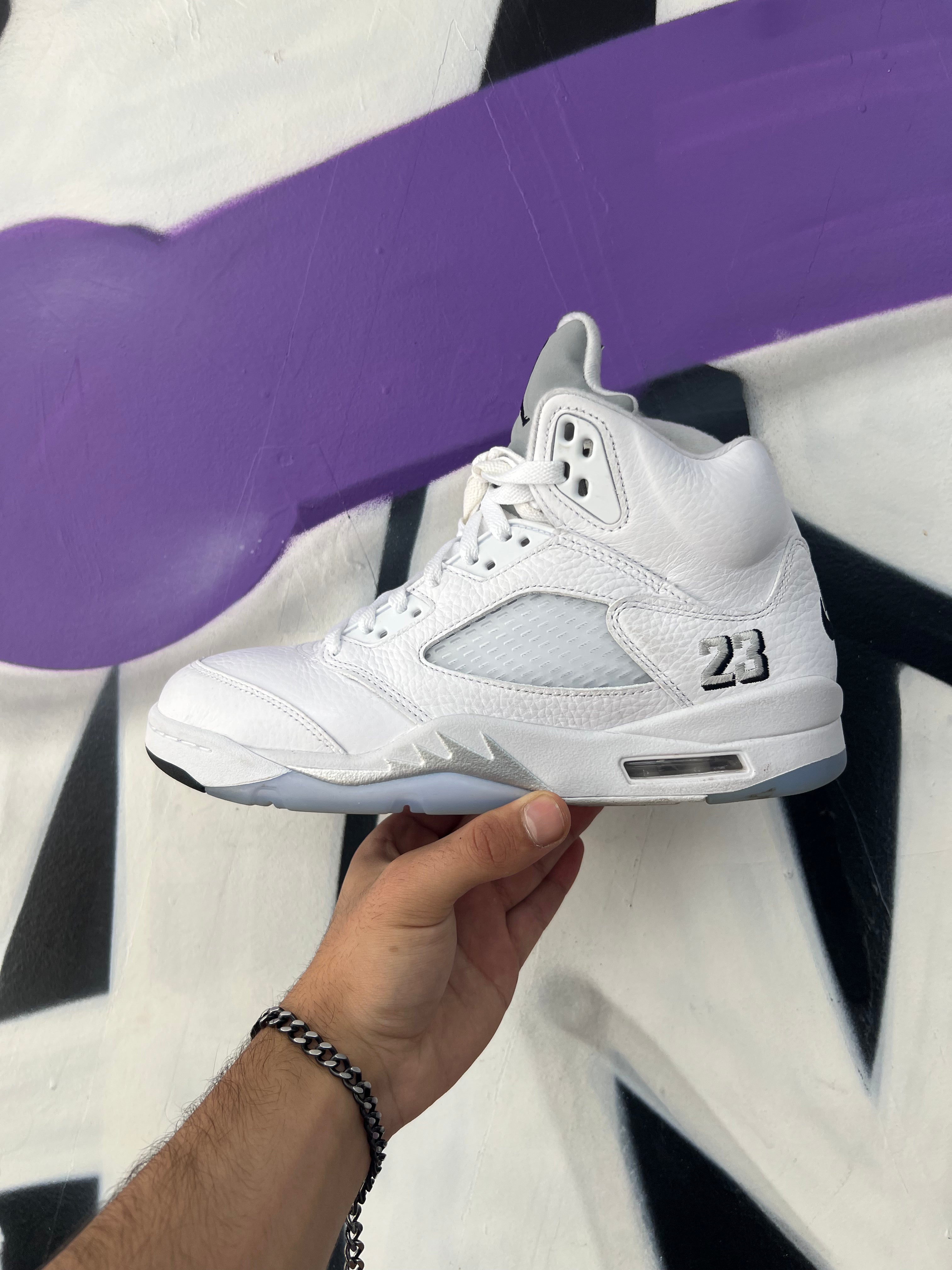 Jordan 5 White Metallic Sneakers