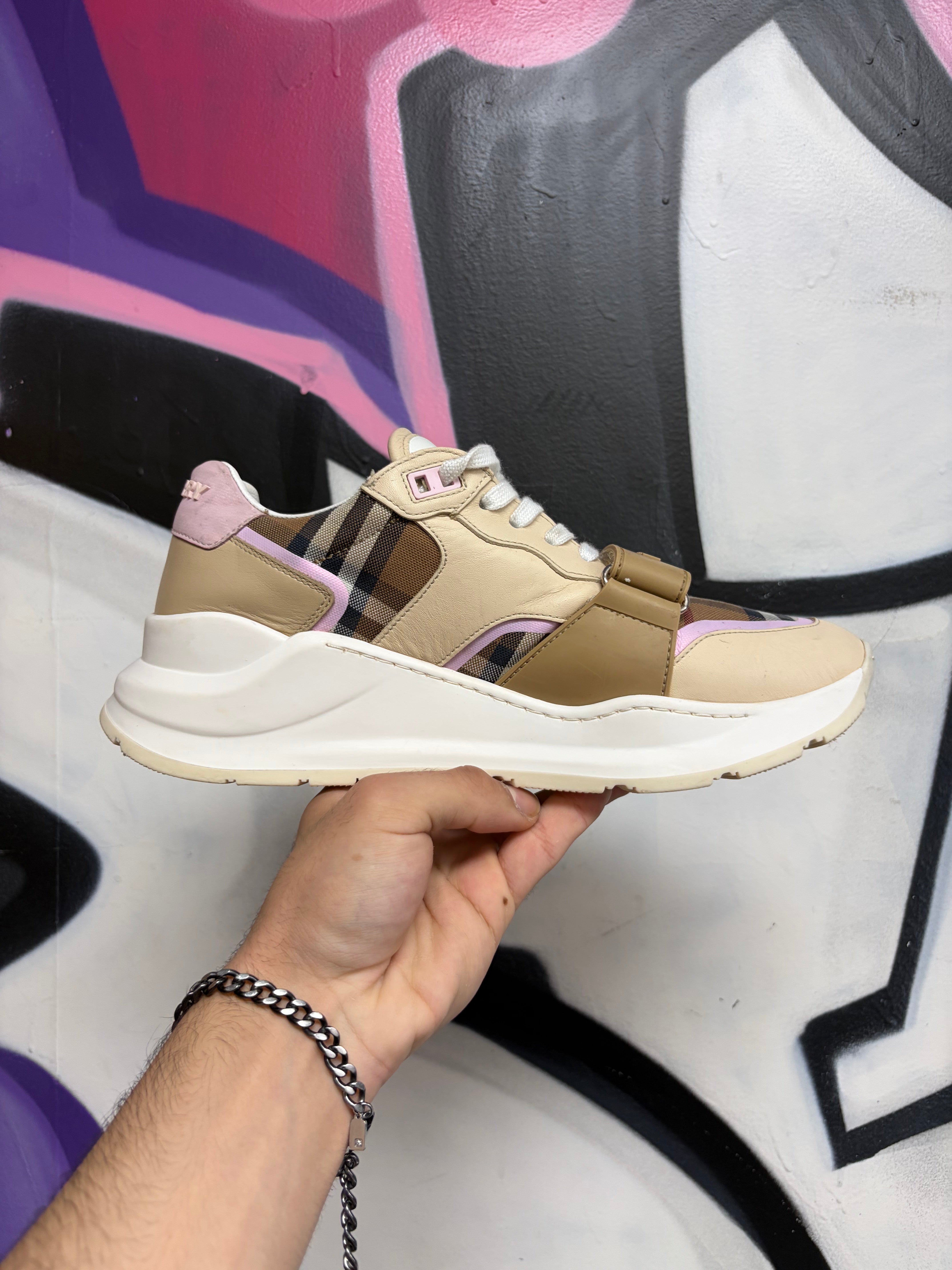 Burberry Tan Pink Ramsey Sneakers
