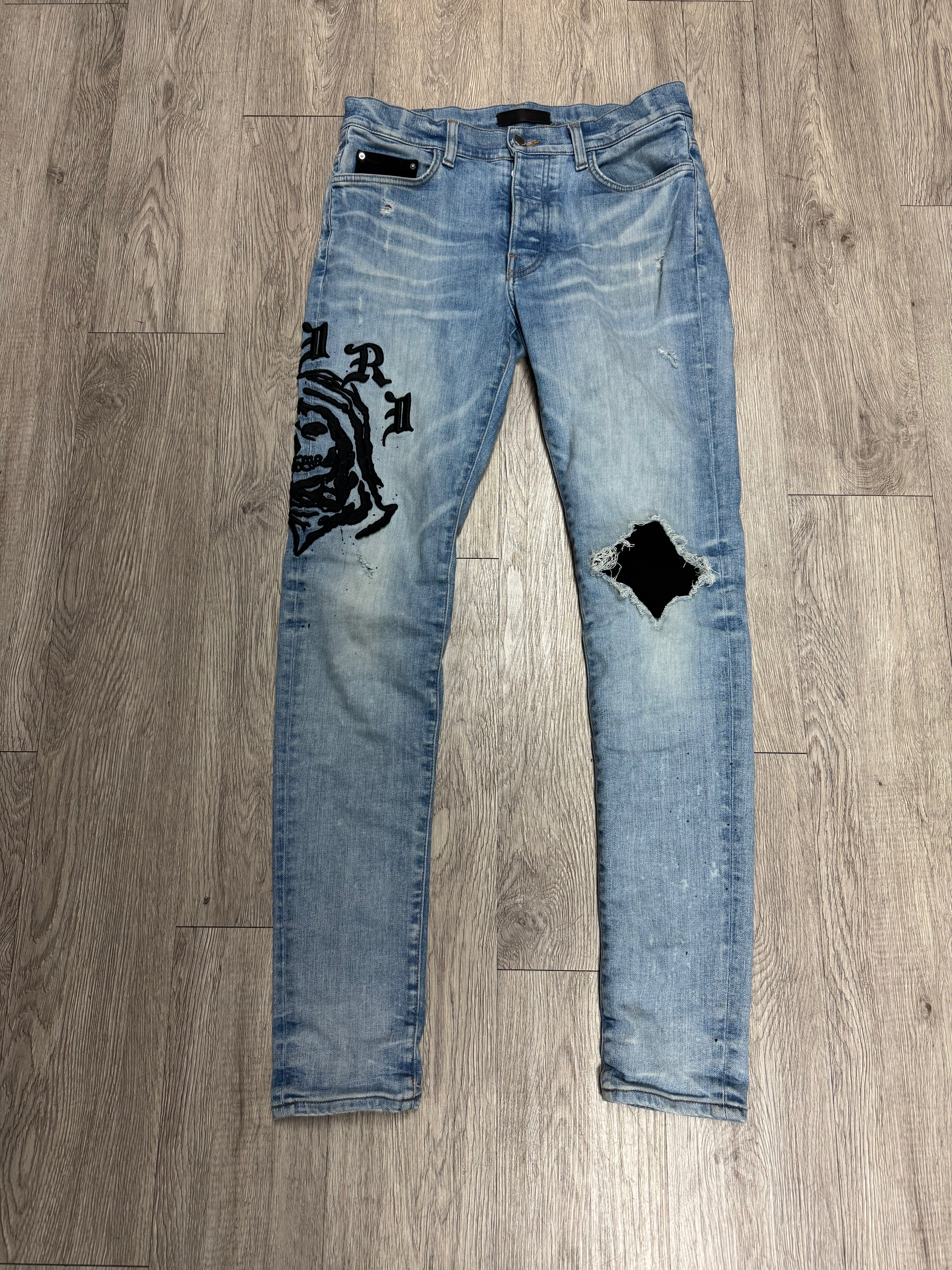 Amiri Light Wash Embroidered Wes Lang Jeans