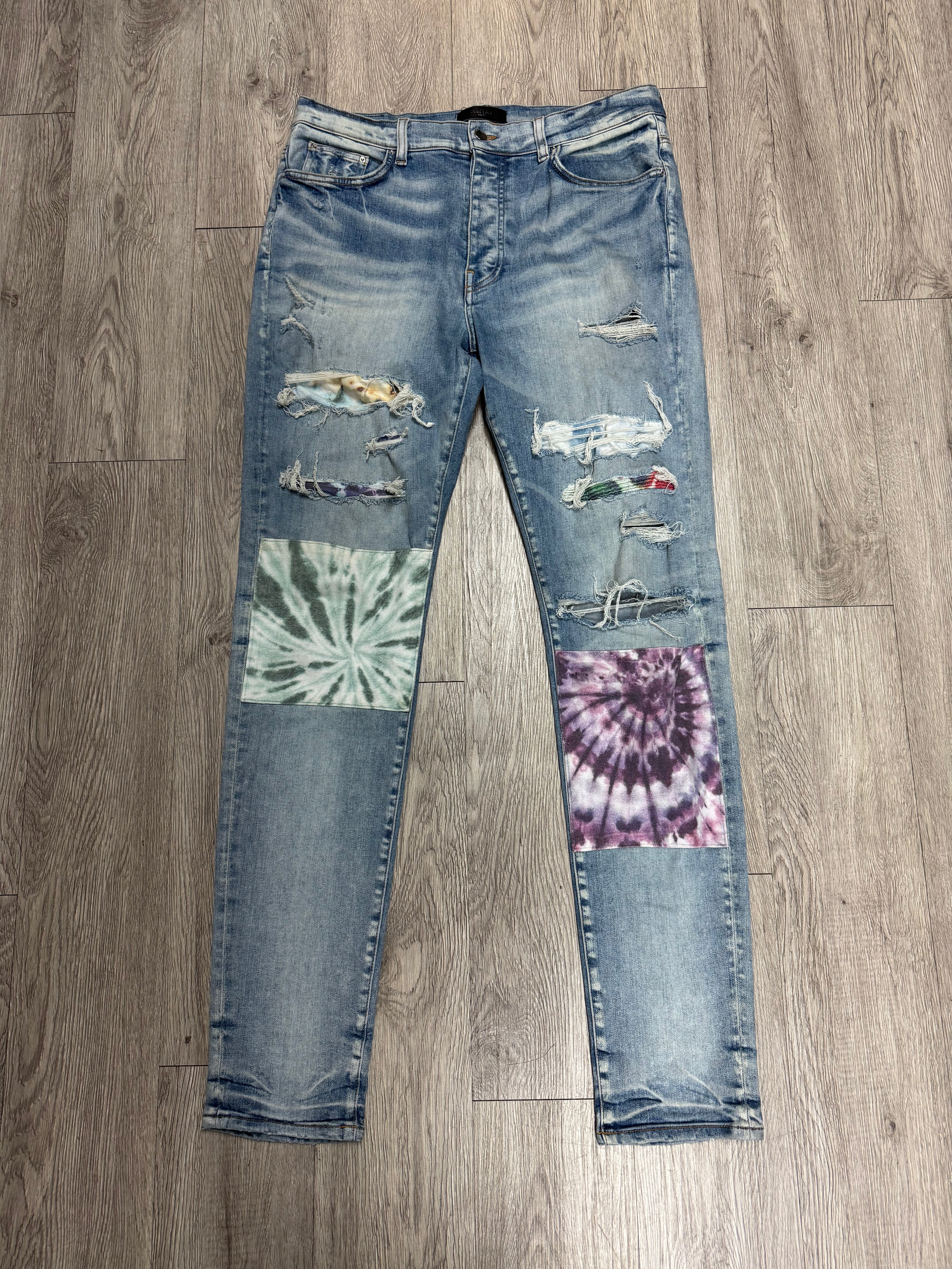 Amiri Light Wash Multi Tie Dye Patchwork Jeans