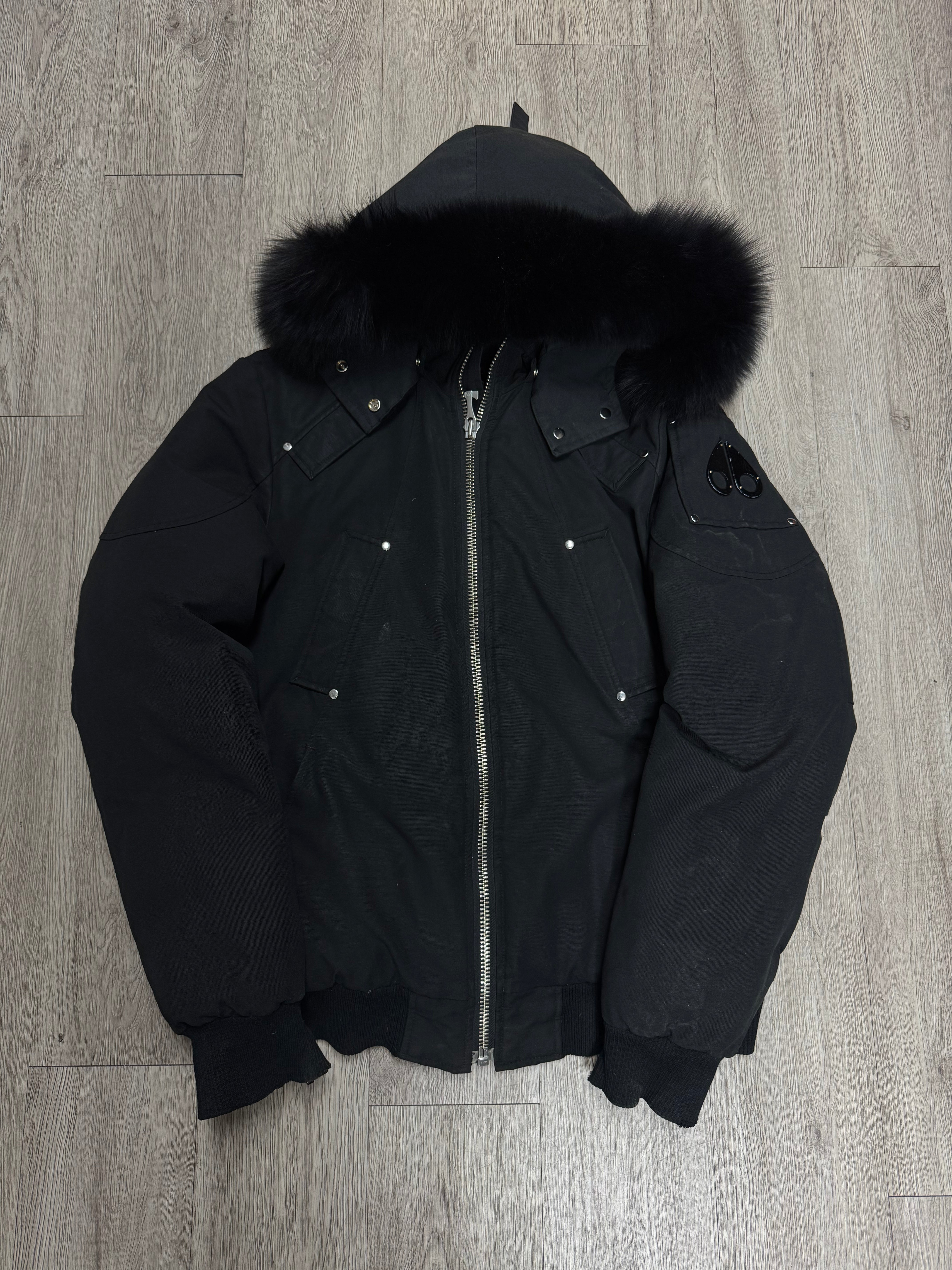 Moose Knuckles Black Black Fur Bomber Jacket