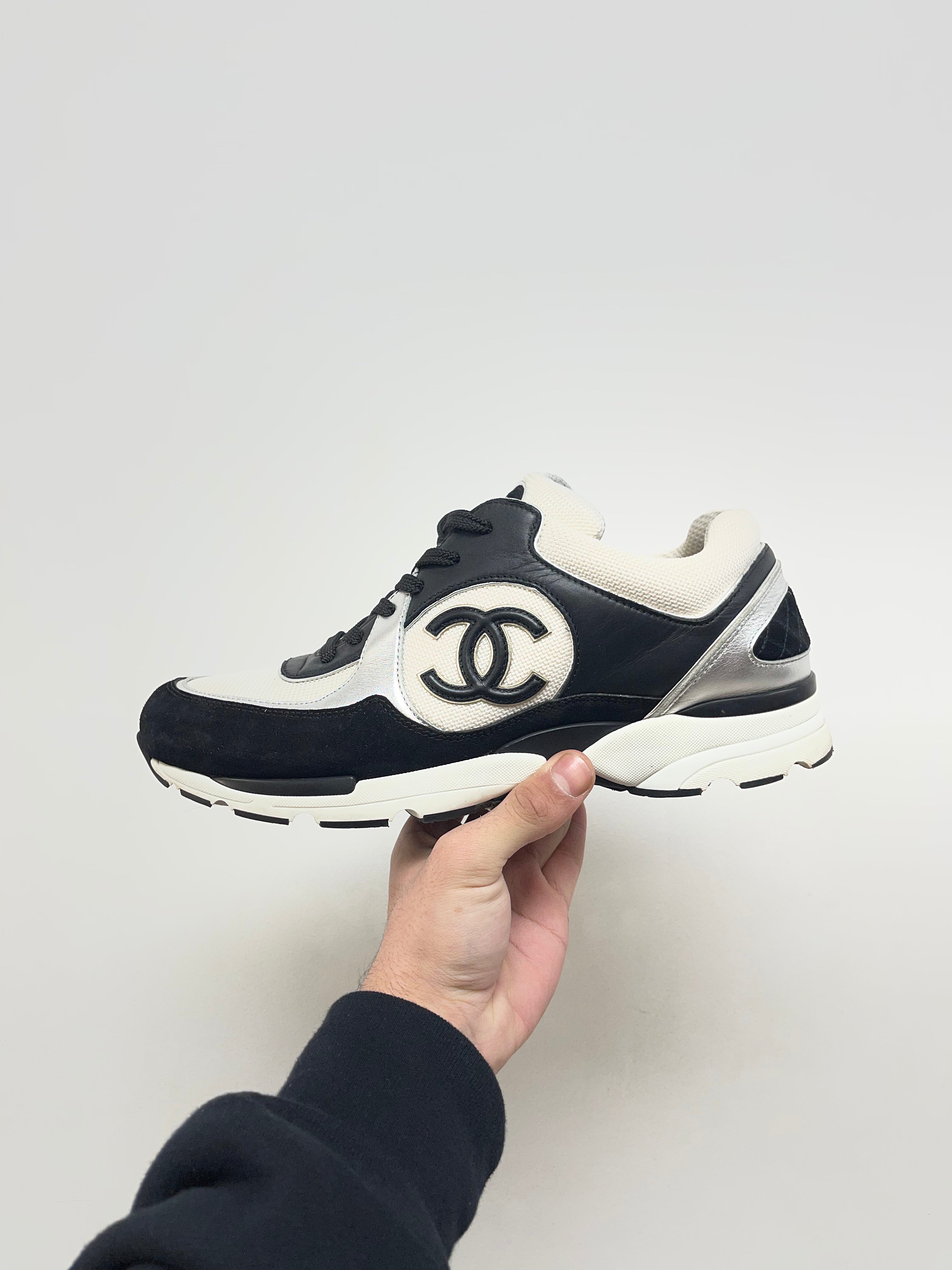 Chanel Black Silver CC Logo Sneakers