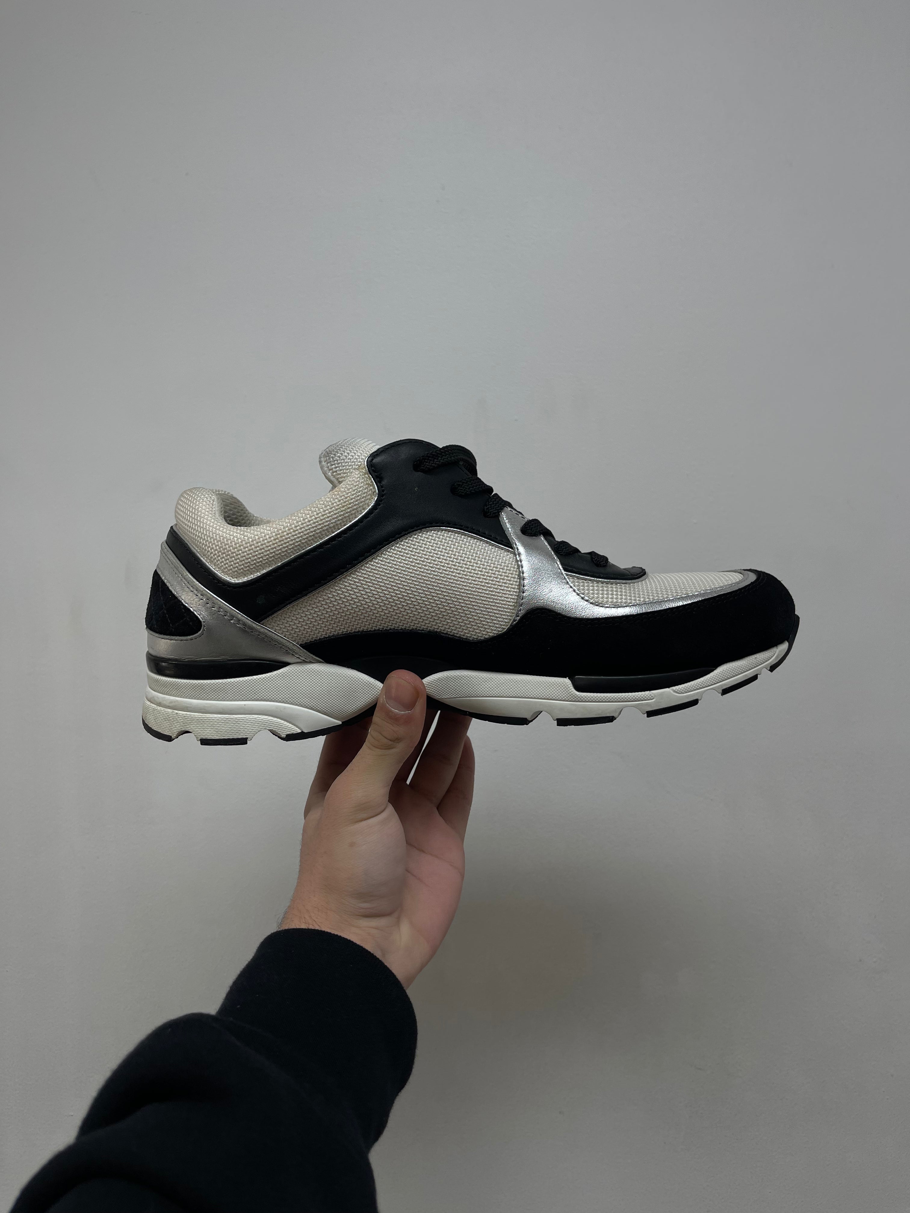 Chanel Black Silver CC Logo Sneakers