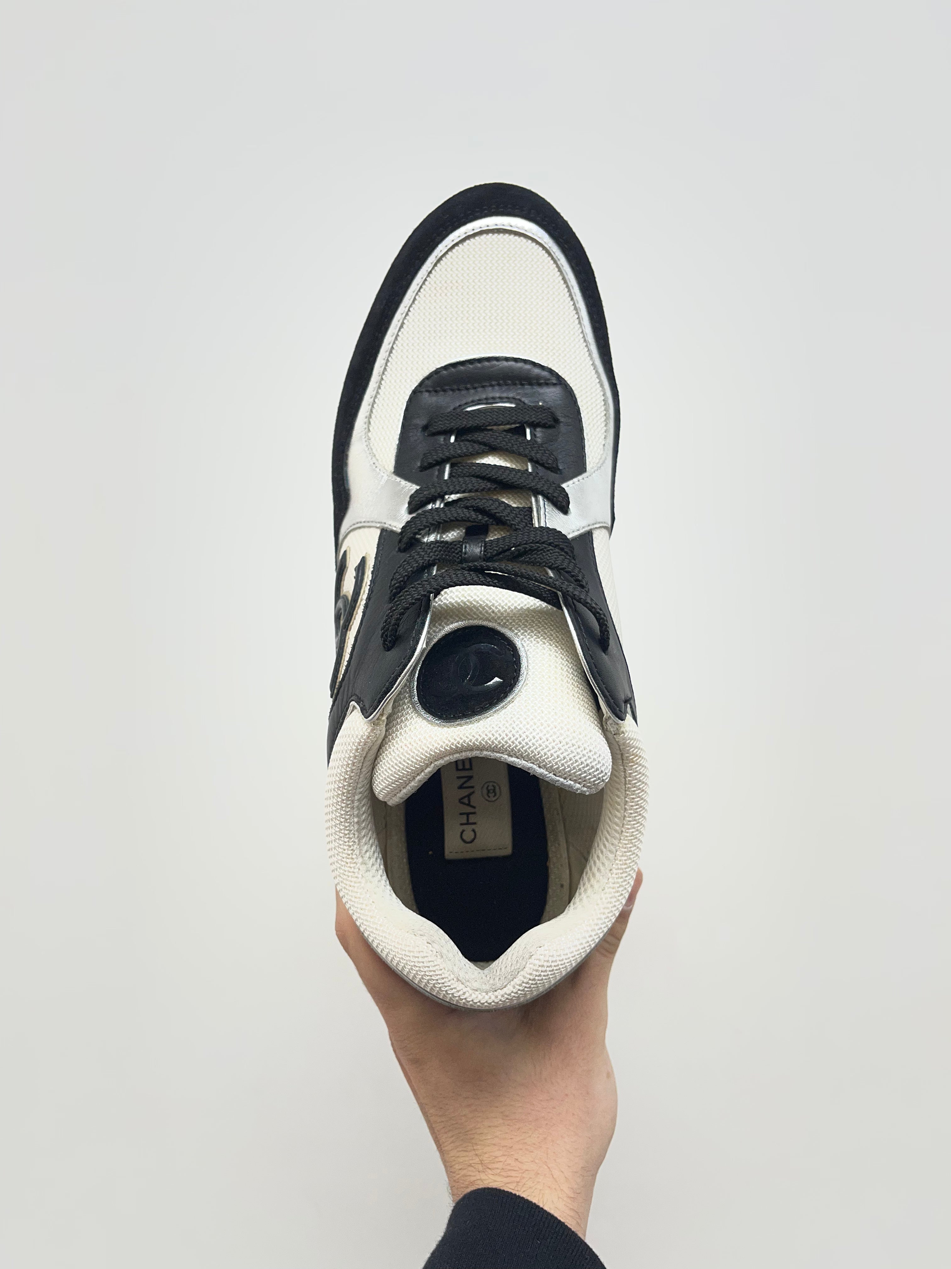 Chanel Black Silver CC Logo Sneakers